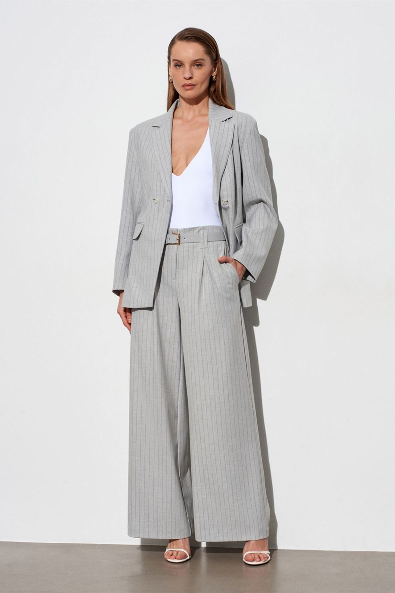 DILVIN Striped Wide-Leg Pleated Trousers 3