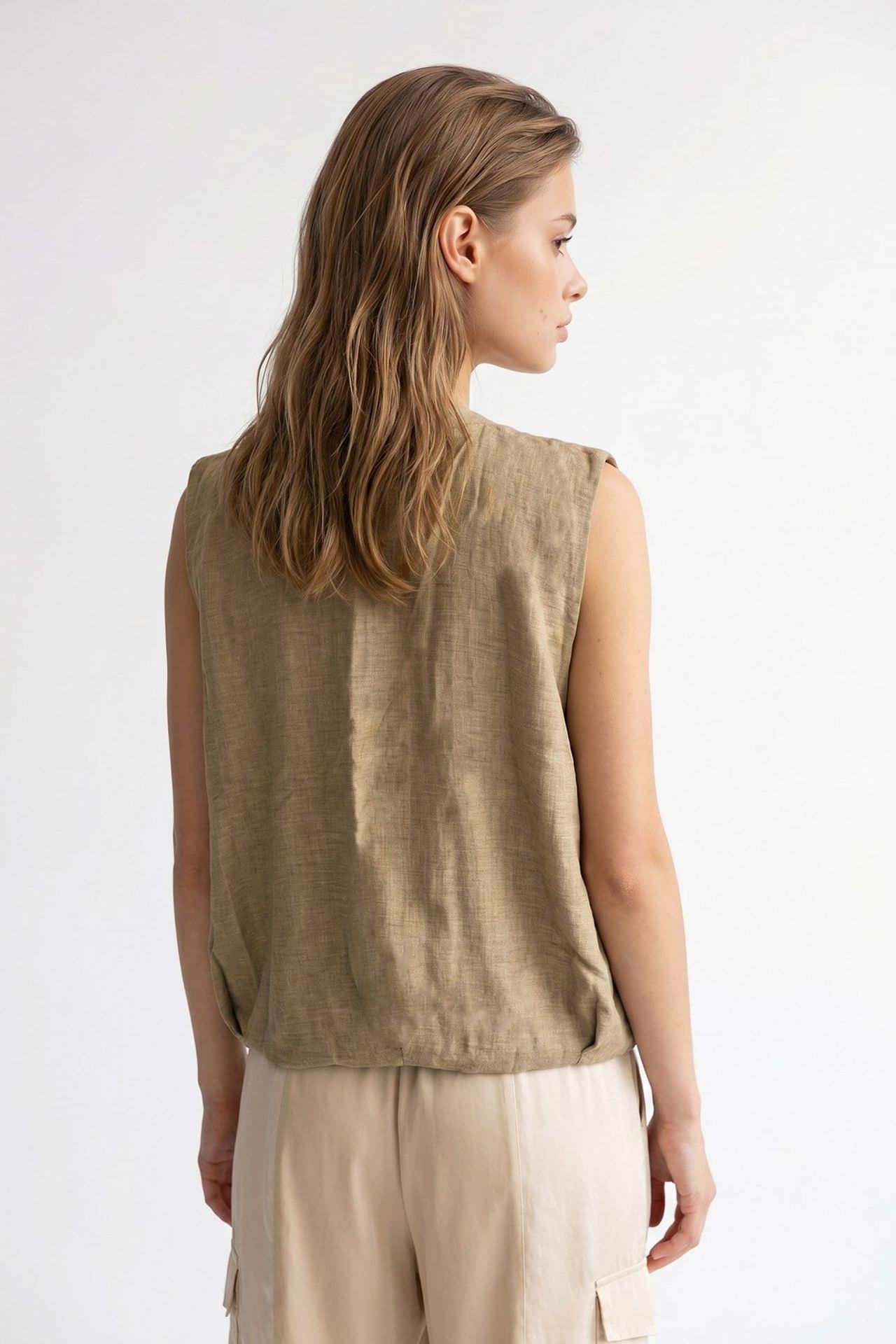 MIXRAY Women's Woven Poplin Waistcoat With Zip Front 5
