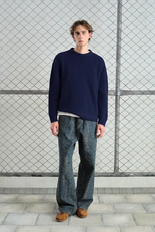 GIESTO Ribbed Crew Neck Sweater
