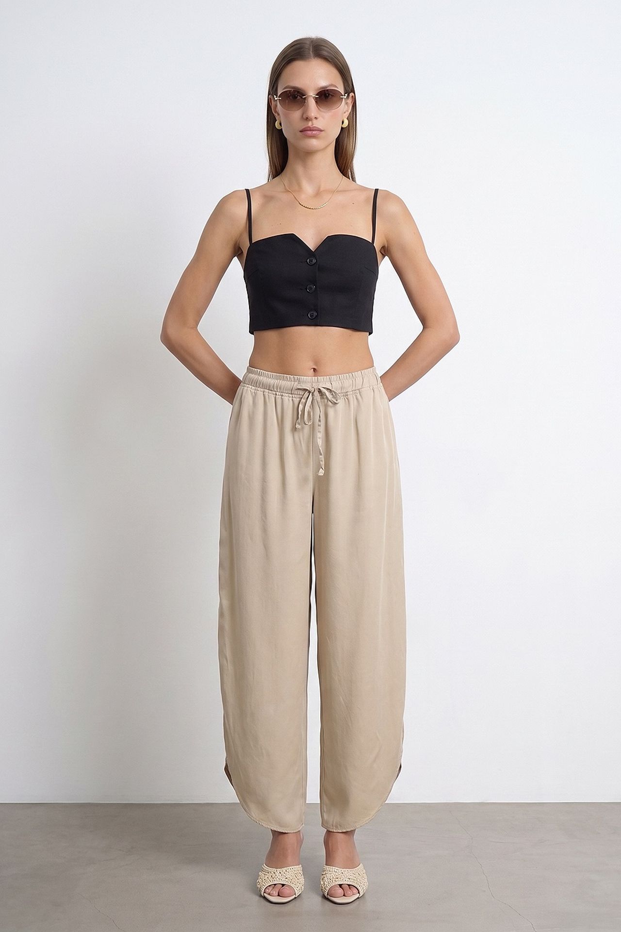 DILVIN Women's Tencel Wide-Leg Crepe Trousers With Slit 1