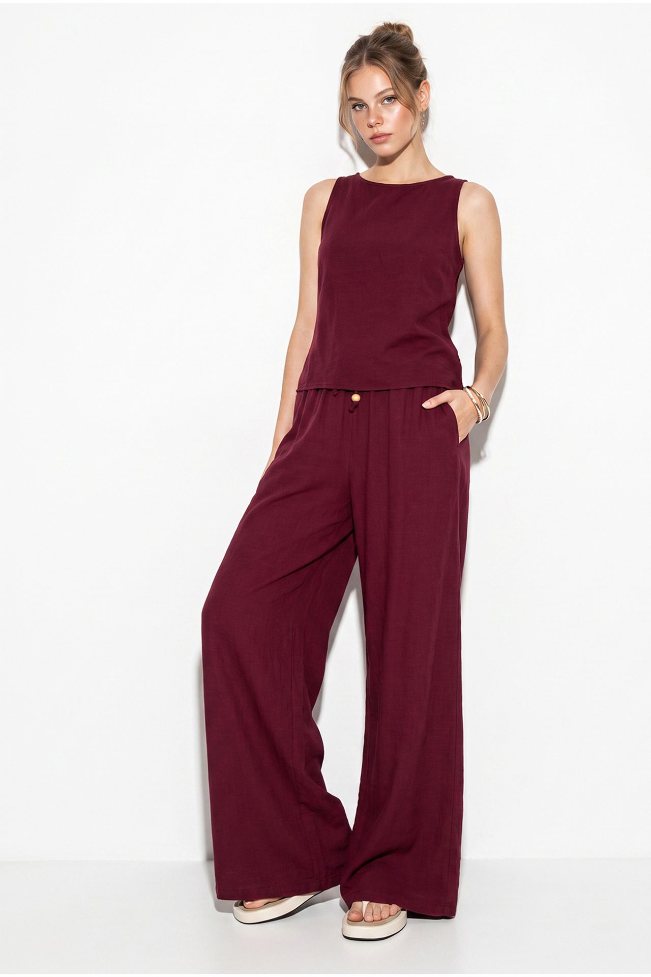 LUCCI High Waist Sleeveless Linen Blended Two-Piece Set 2
