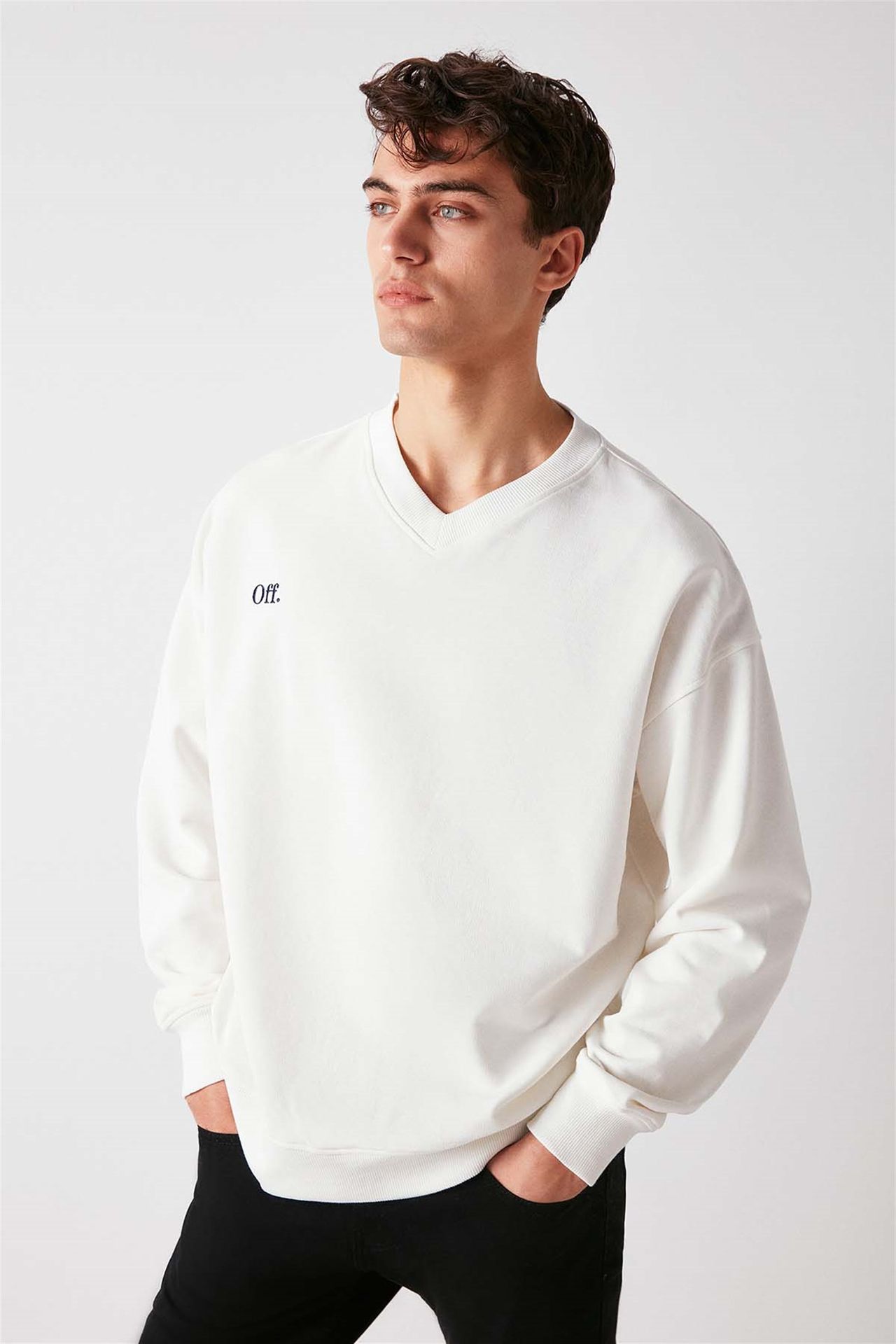 GRIMELANGE Oversize V Yaka Fitilli Sweatshirt 1