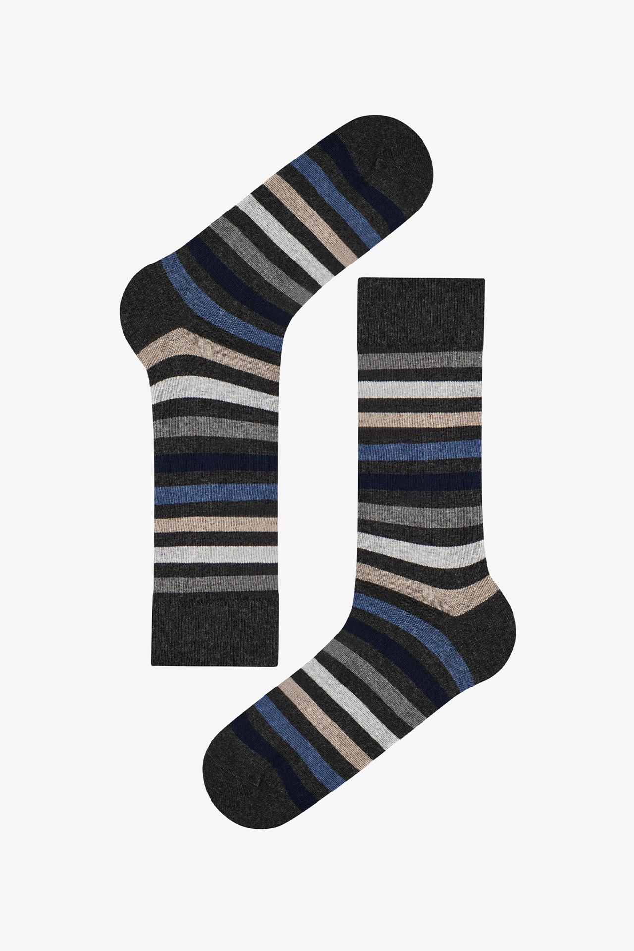 PENTI Men's Modern Layer Striped Pair Crew Socks 2