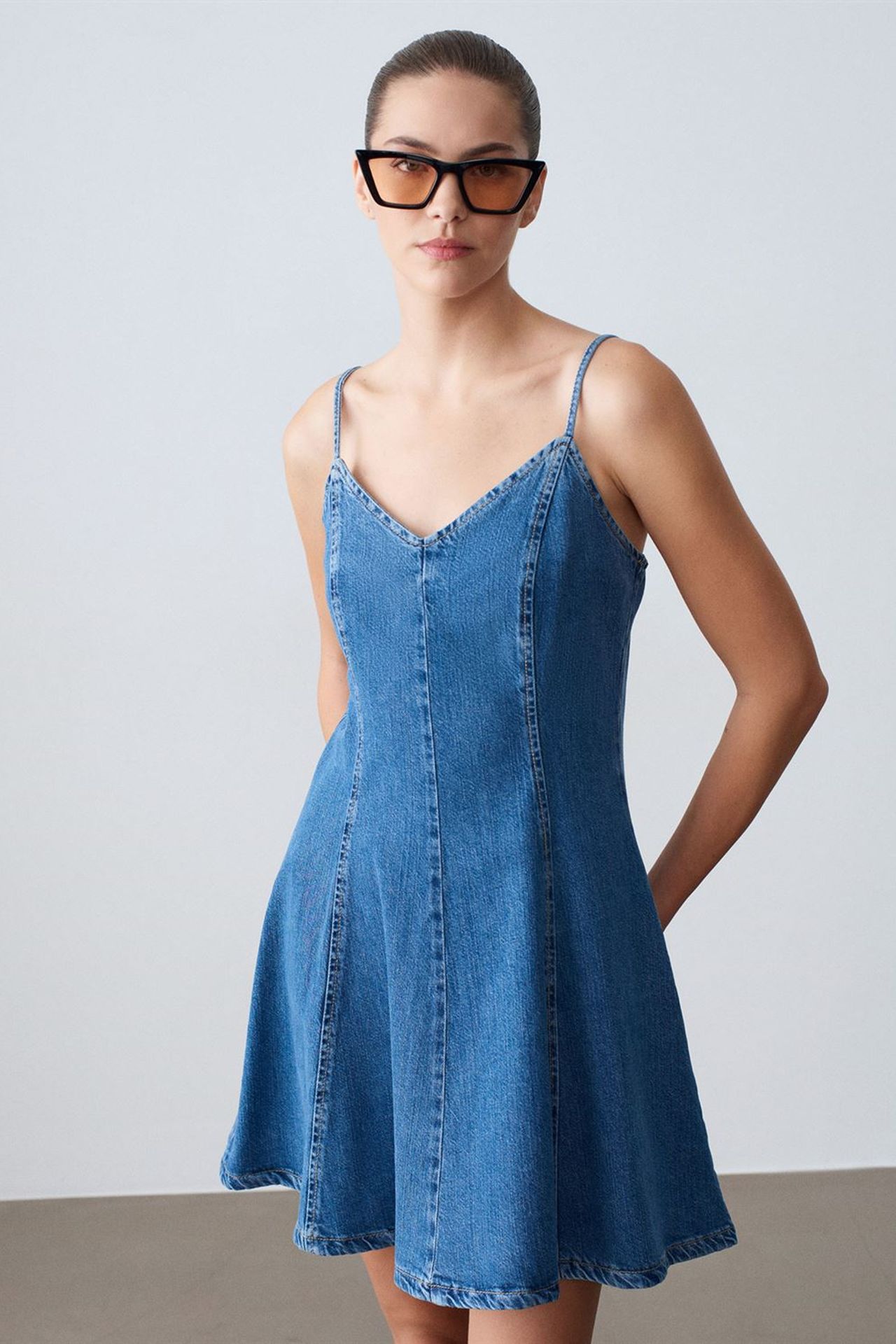 DILVIN Sleeveless A-Line Mini Denim Dress 4