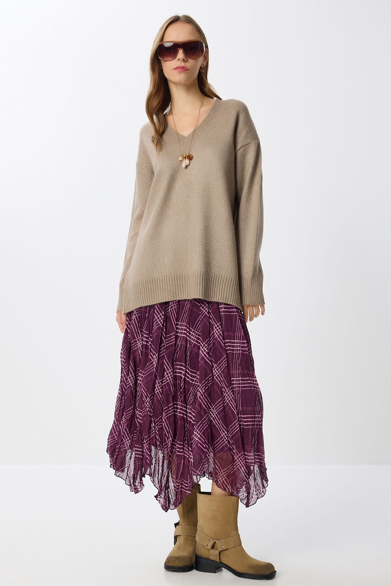 ISTANBUL High Waist Asymmetric Midi Skirt with Zipper 3