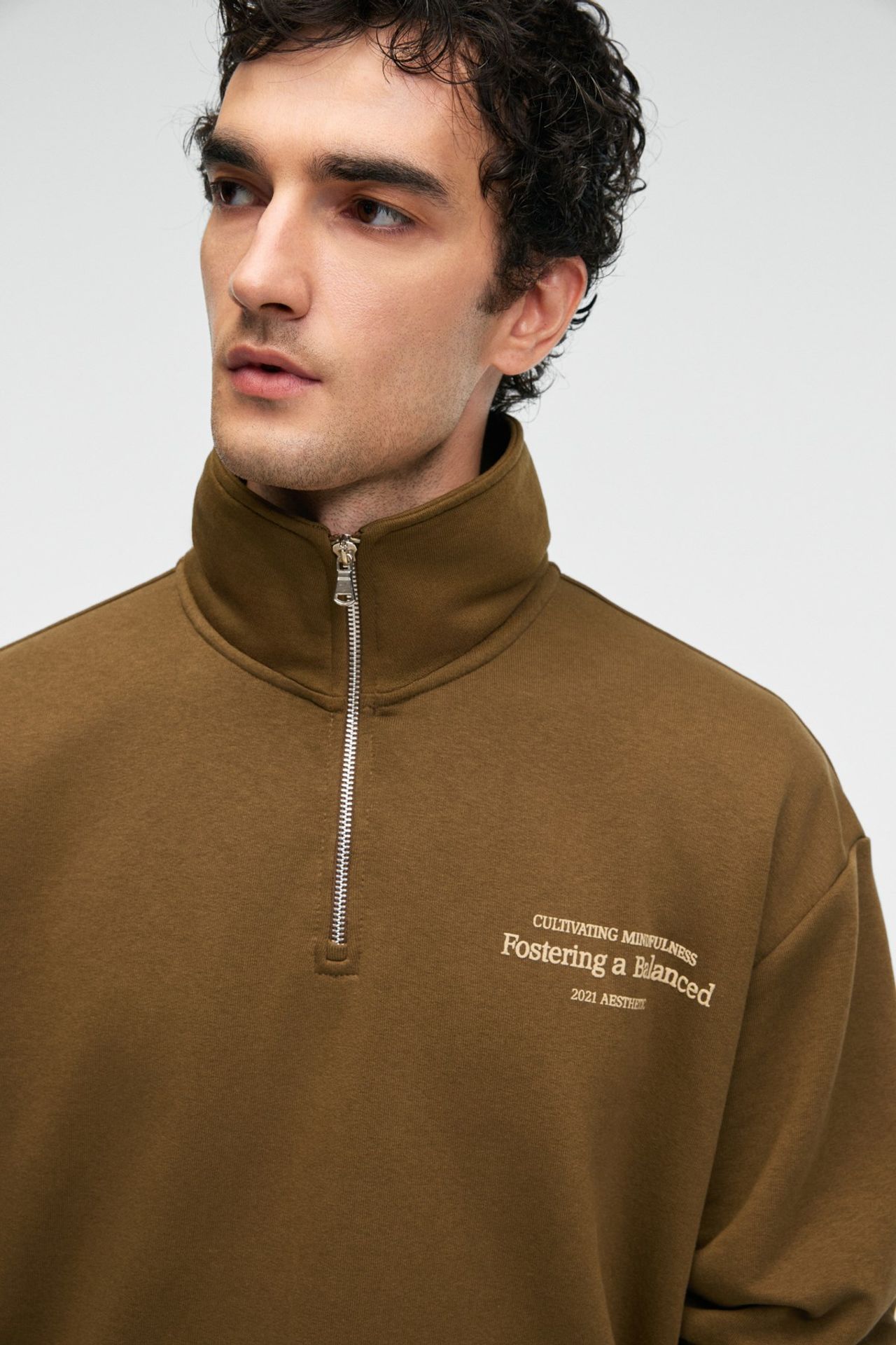 GRIMELANGE Yazı Baskılı Yarım Fermuarlı Sweatshirt 3