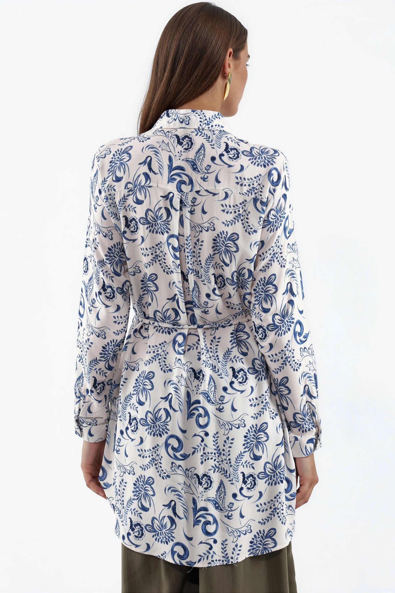 BDART Floral Viscose Crepe Belted Long Shirt 3