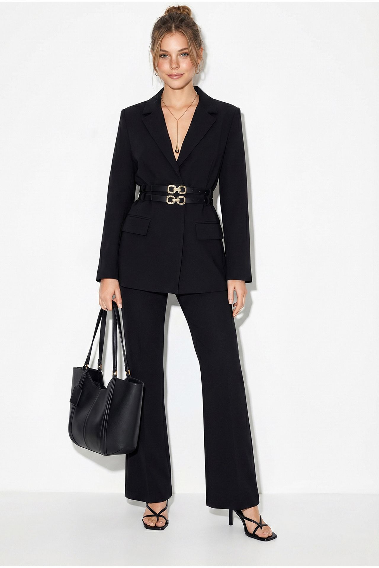 LUCCI Long Crepe Blazer With Patch Detail