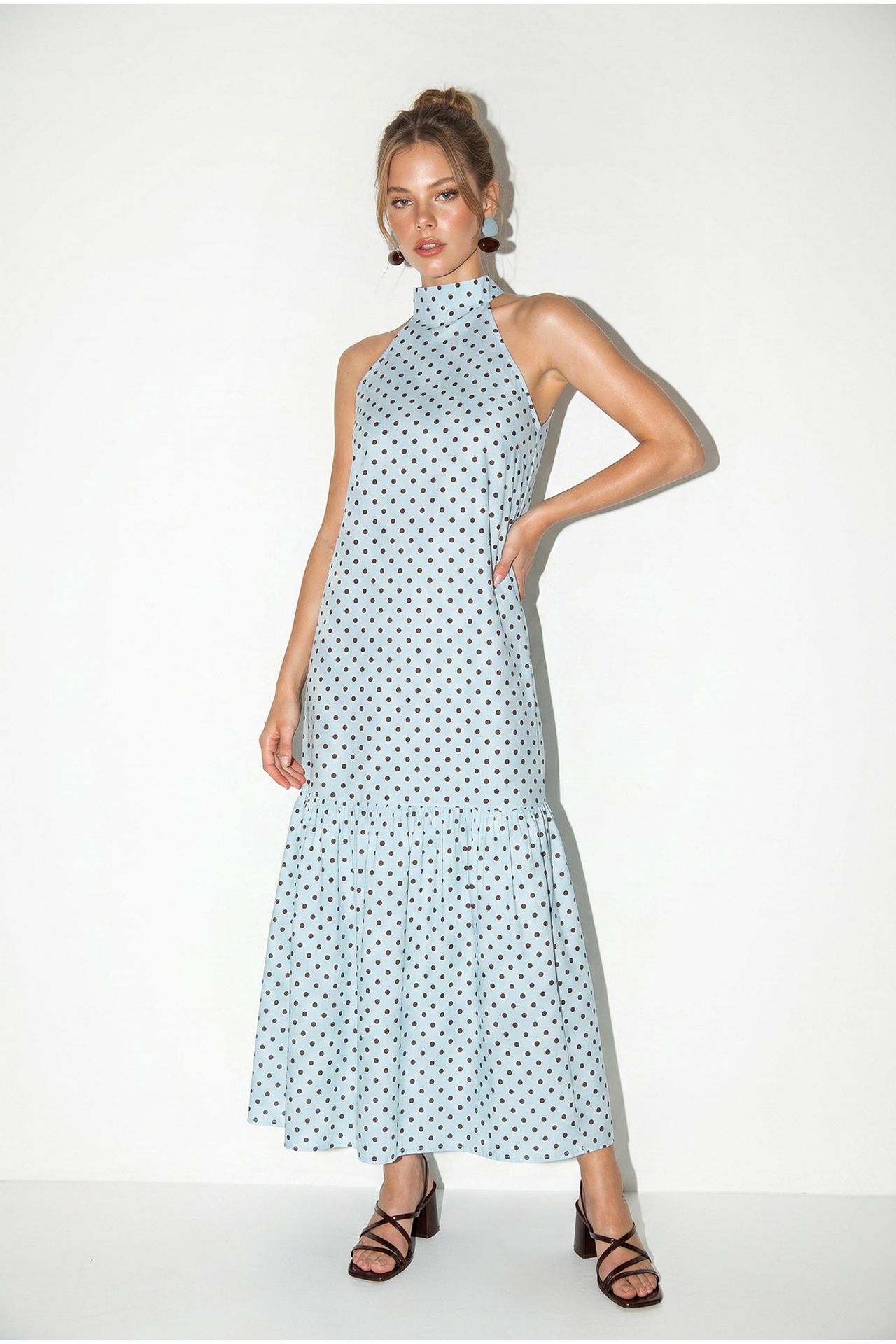LUCCI Halter Polka Dot A-Line Maxi Dress 5