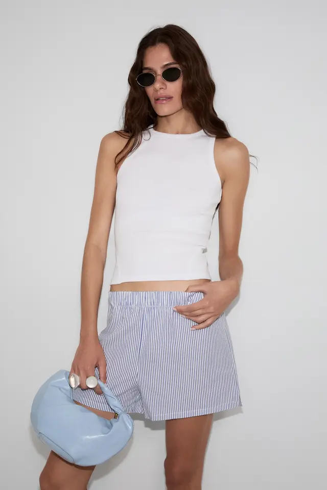 GRIMELANGE Ribbed Halterneck Crop Tank Top