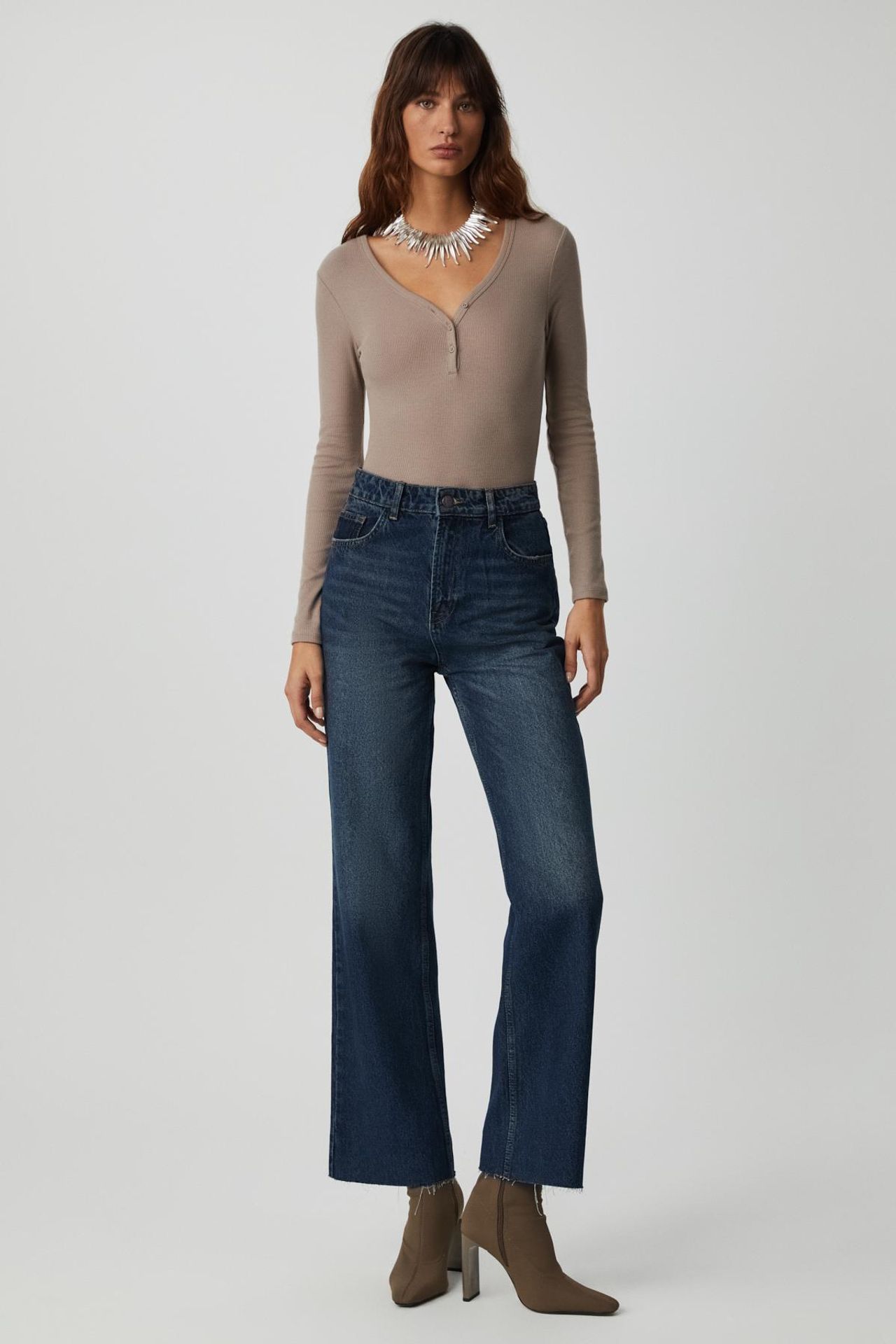 GRIMELANGE Ribbed V-Neck Button Blouse 4