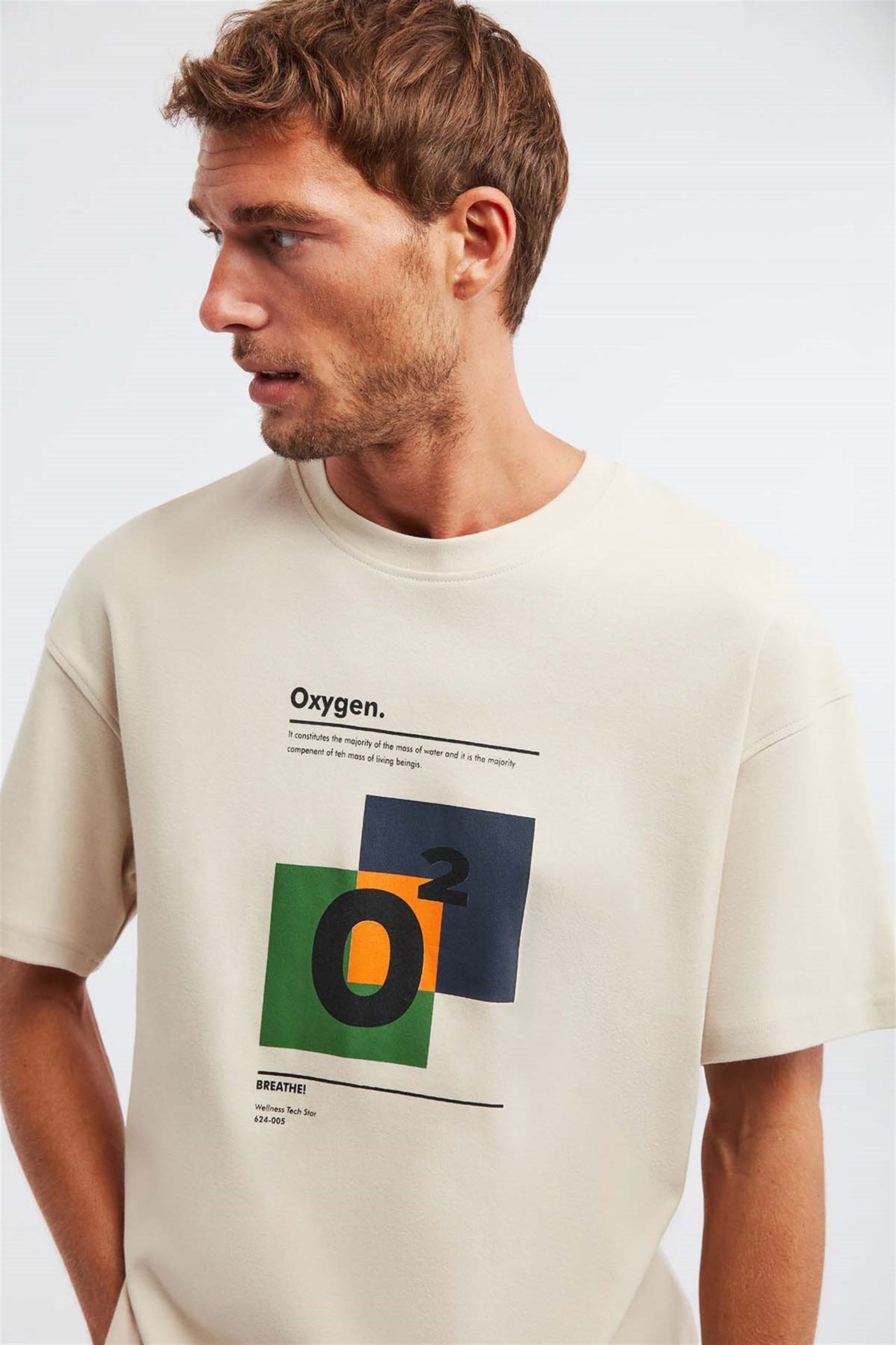 GRIMELANGE Baskılı Oversize Bisiklet Yaka Tişört 2