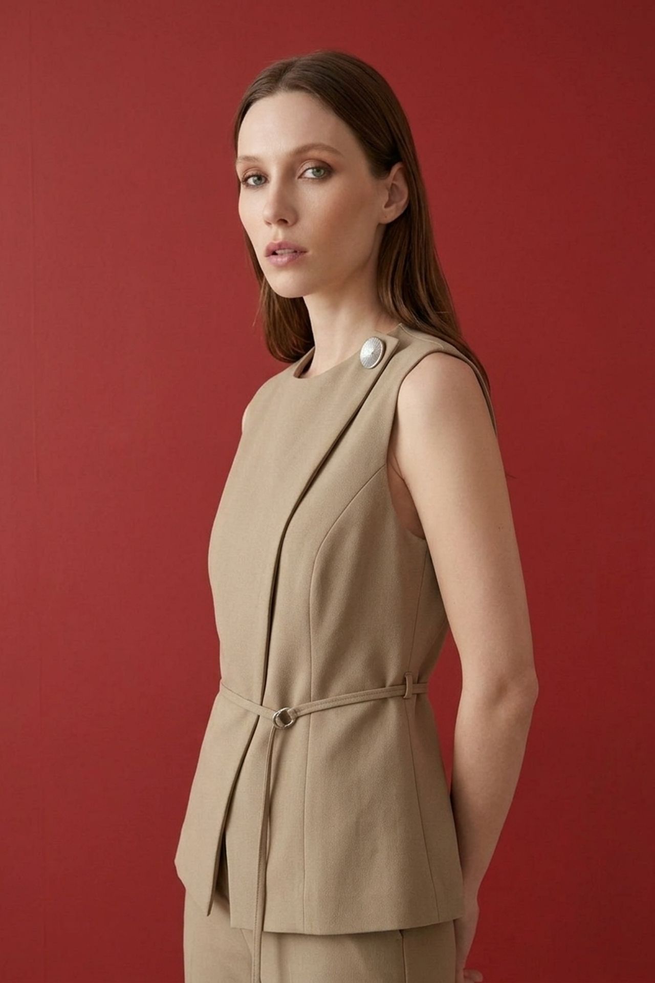 MY FASHION Belted crepe waistcoat 5