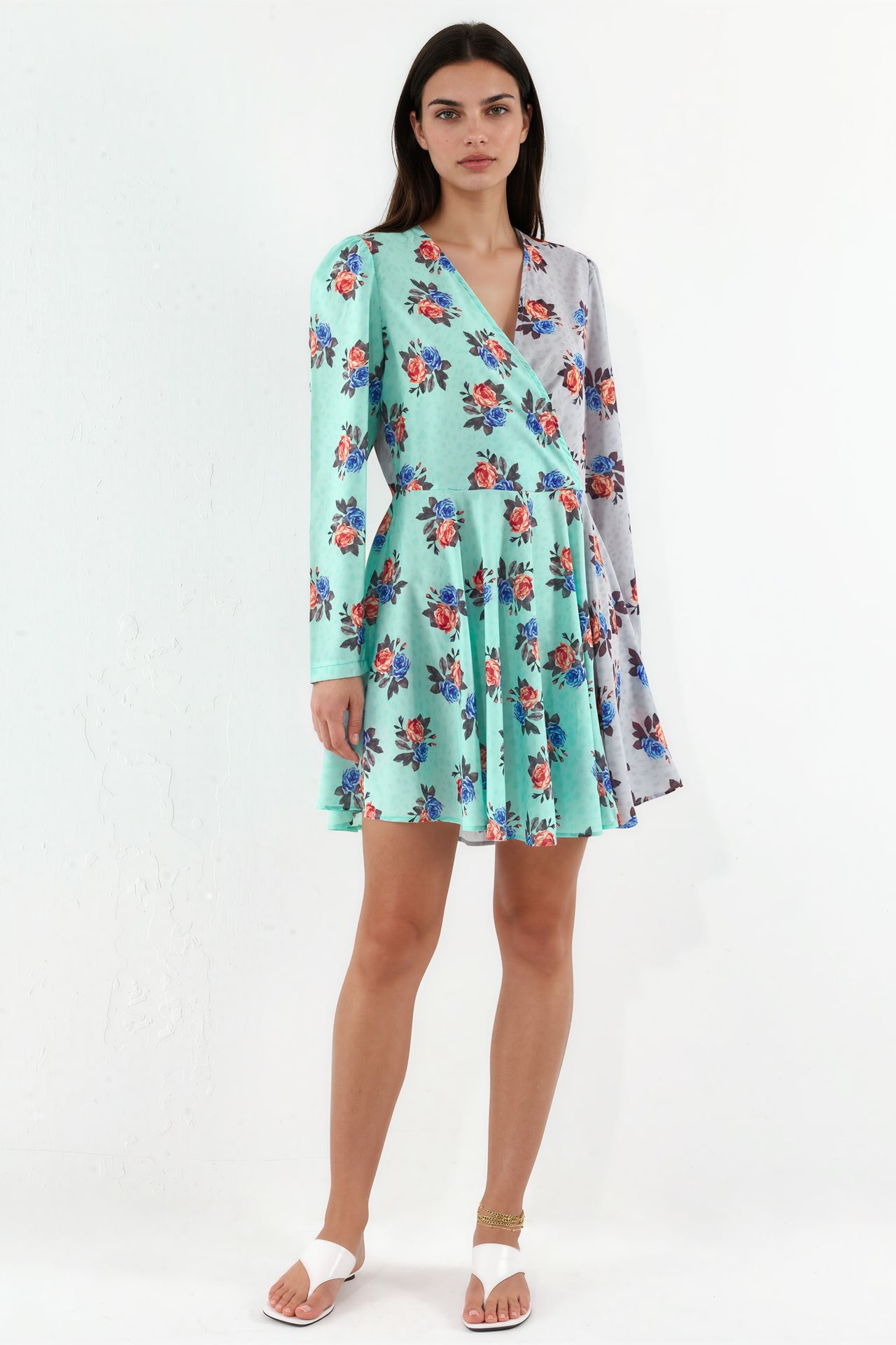 MSN Floral Chiffon Wrap Mini Dress 2