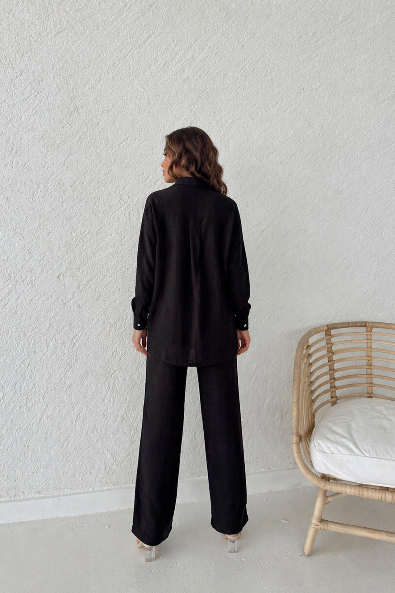 MY FASHION Long Sleeve Button-Up Shirt with Shirt Collar 2