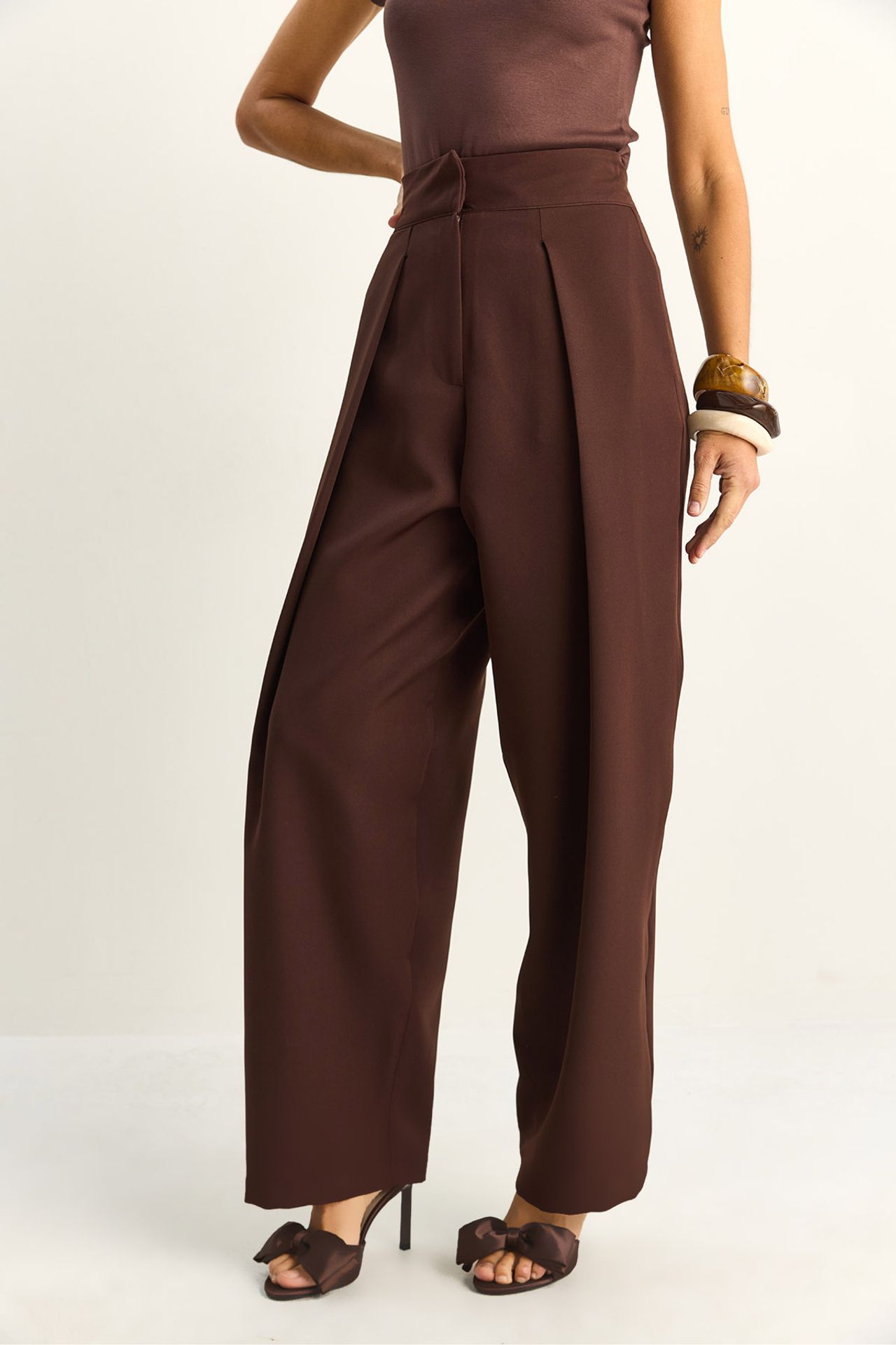 LUCCI High Waist Wide Leg Pants with Pleats 5