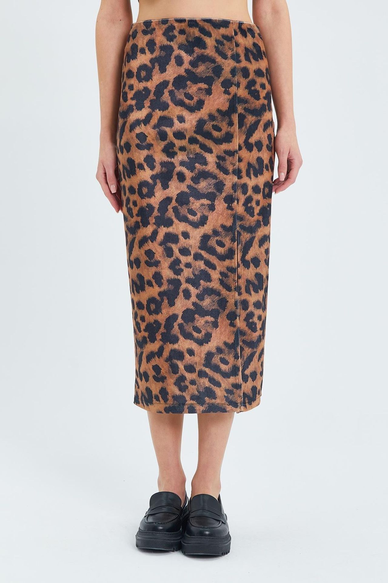Mixray Leopard Print High Waist Midi Skirt with Slit 4