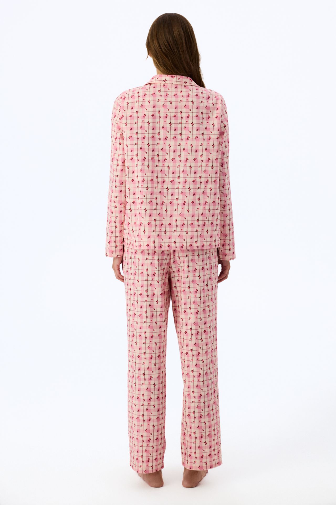 PENTI Floral Garden Checkered Long Sleeve Shirt Pants Pajama Set 2
