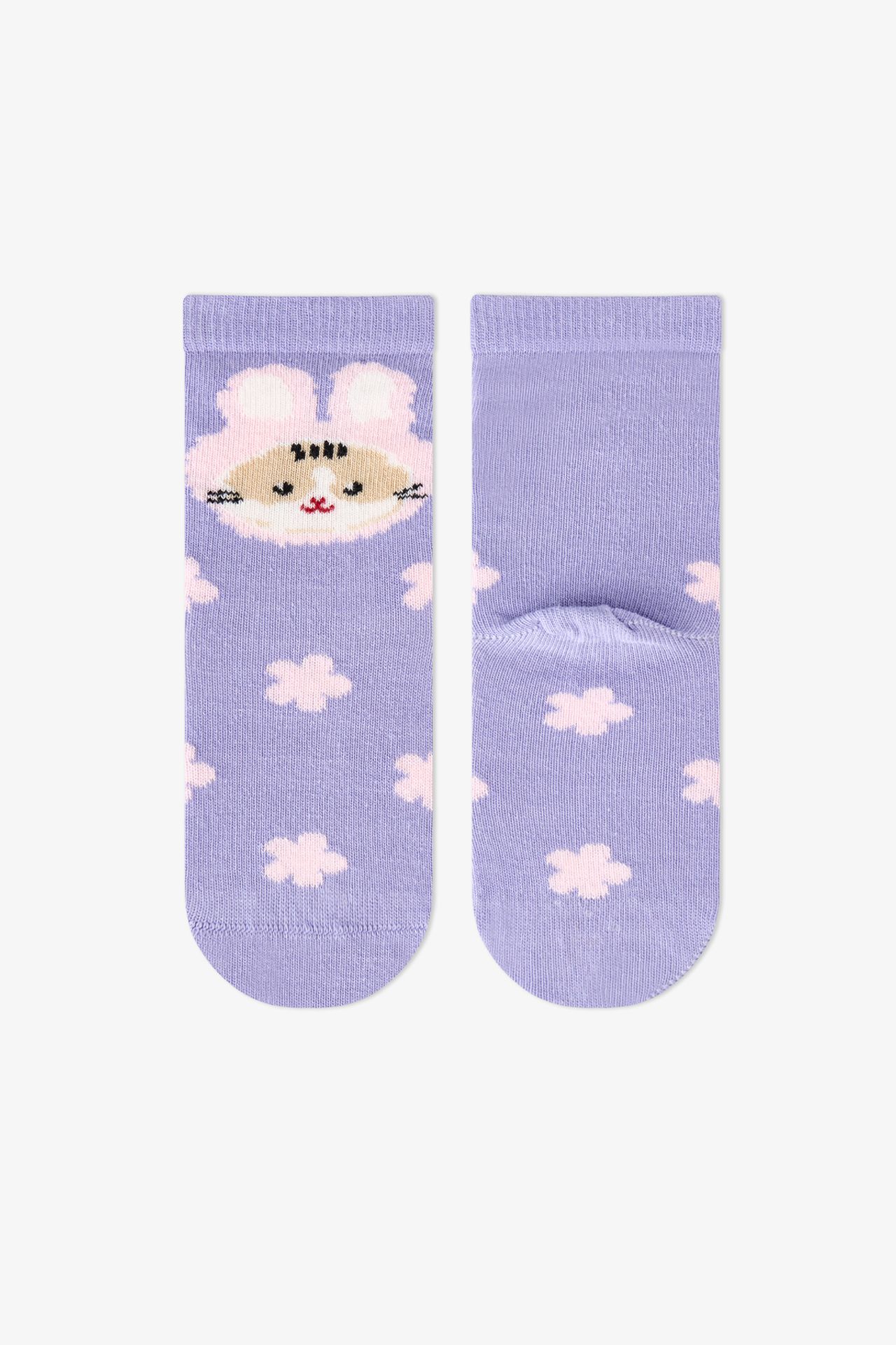 PENTI Girls' Feel Better Cat Pattern Cotton 2-Pack Crew Socks 2