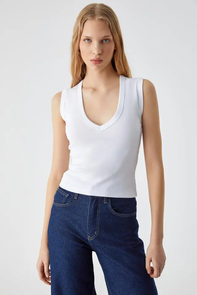 GRIMELANGE V-Neck Ribbed Sleeveless Blouse