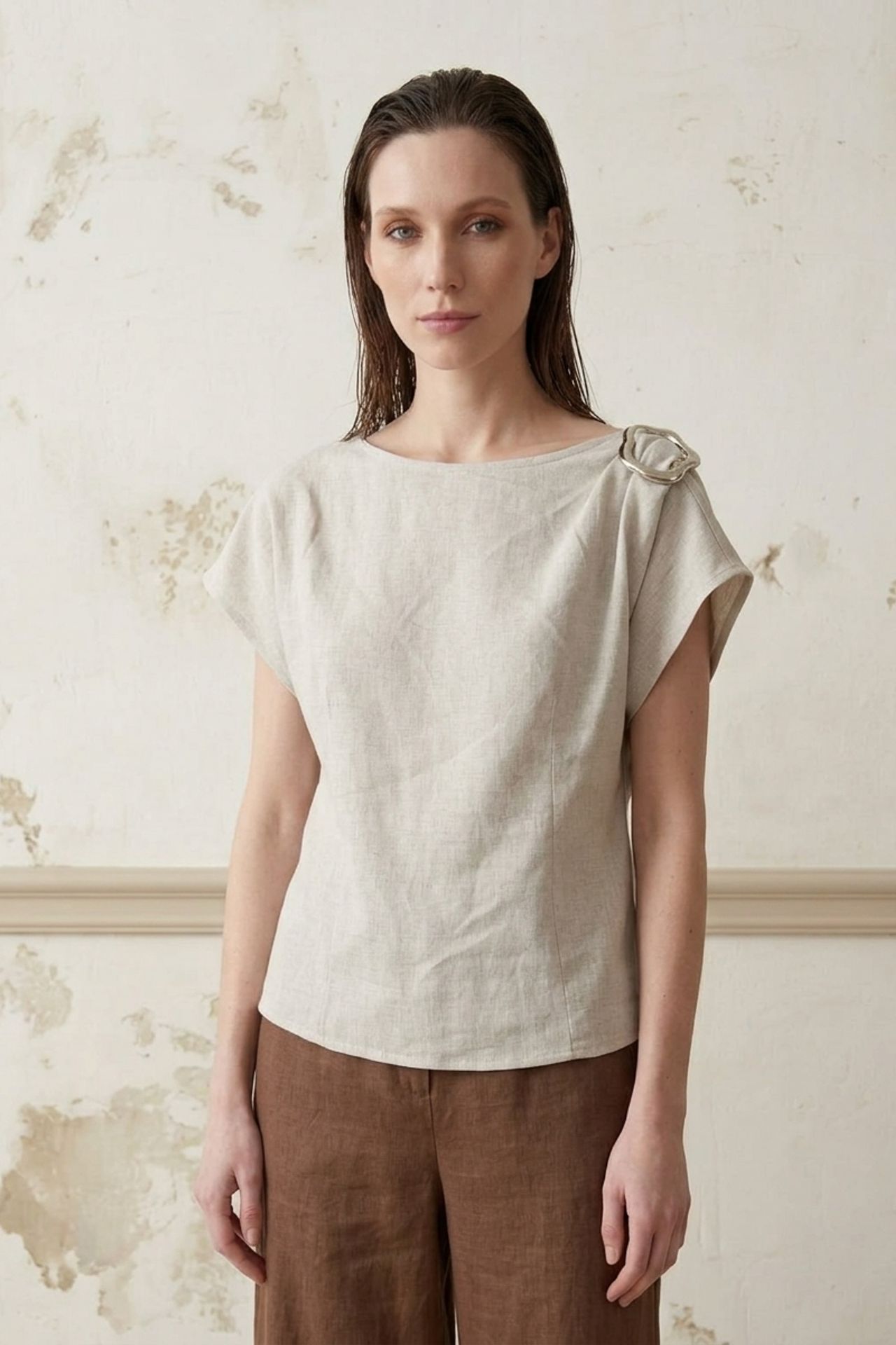 MY FASHION Cotton Poplin Boat Neck Blouse with Bow Detail 3