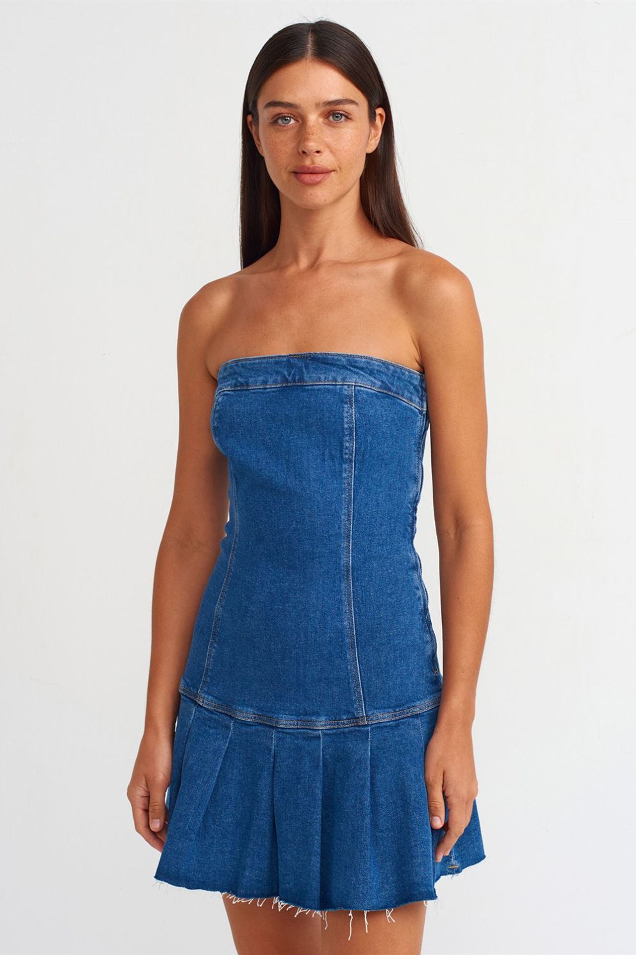 DILVIN Fitted Strapless Denim Mini Dress 1