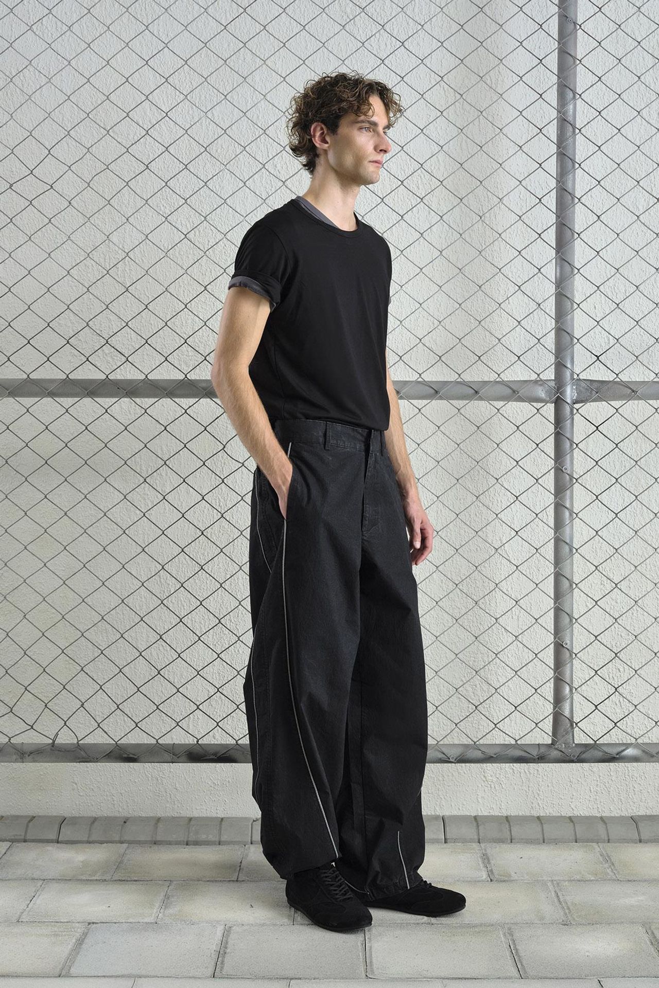 GIESTO Contrast Binding Detailed Baggy Ripstop Pants 2