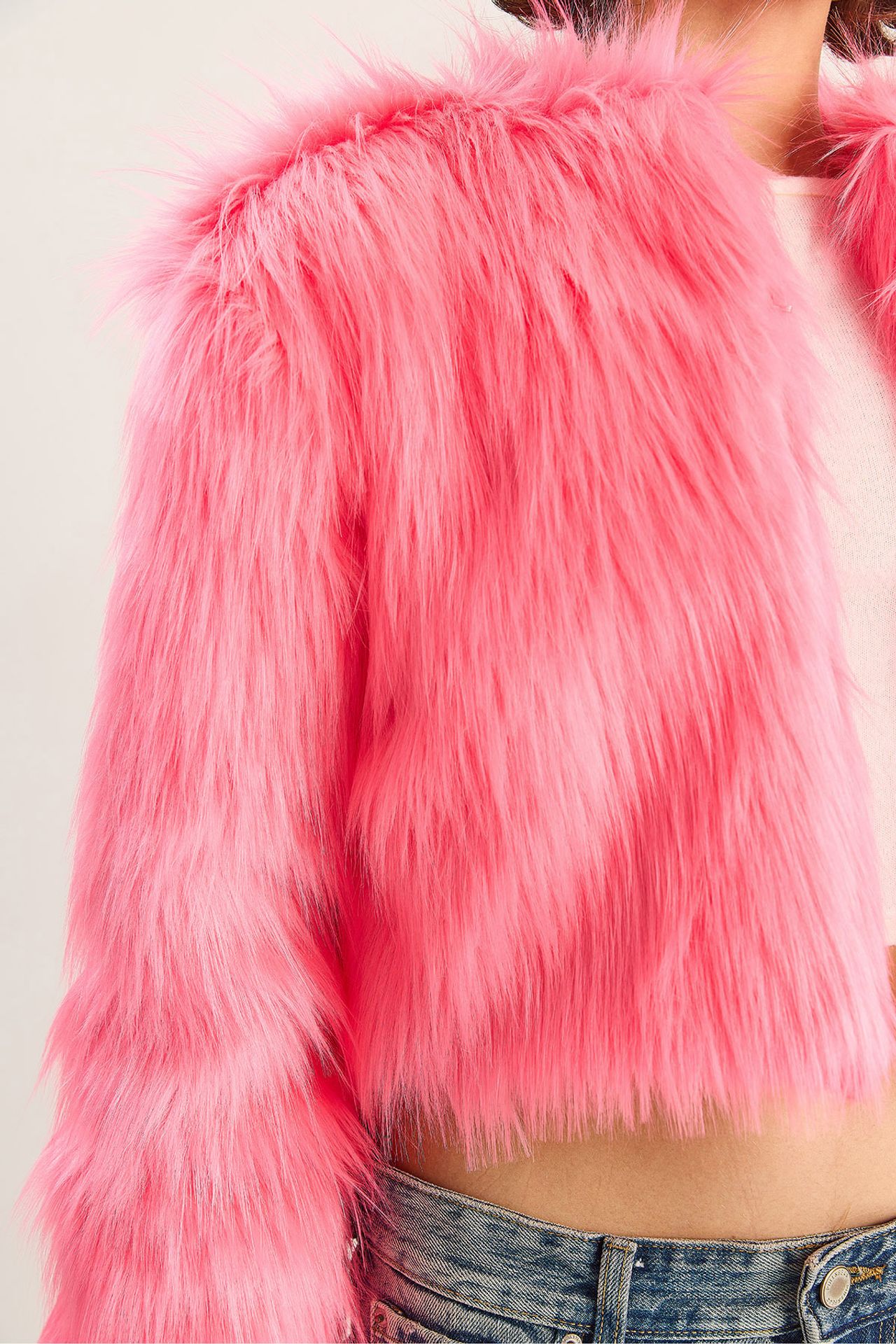 LUCCI Boxy Crop Faux Fur Coat 6