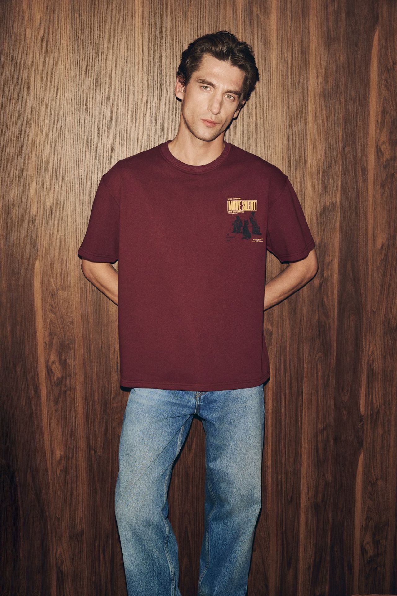 GRIMELANGE Baskılı Oversize Bisiklet Yaka Tişört 4