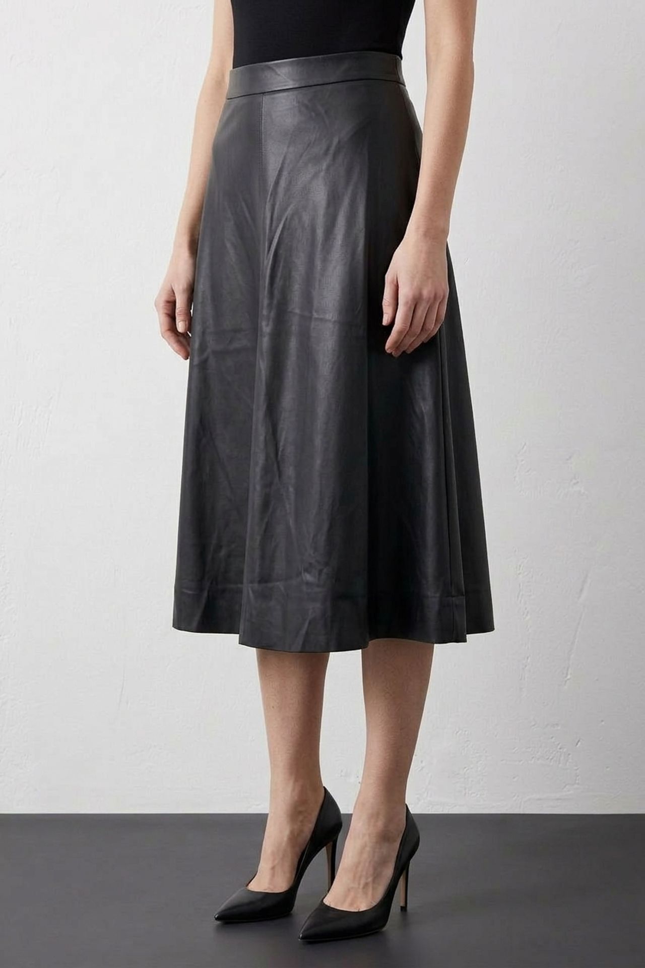 MY FASHION Yüksek Bel Midi A Kesim Suni Deri Etek 3