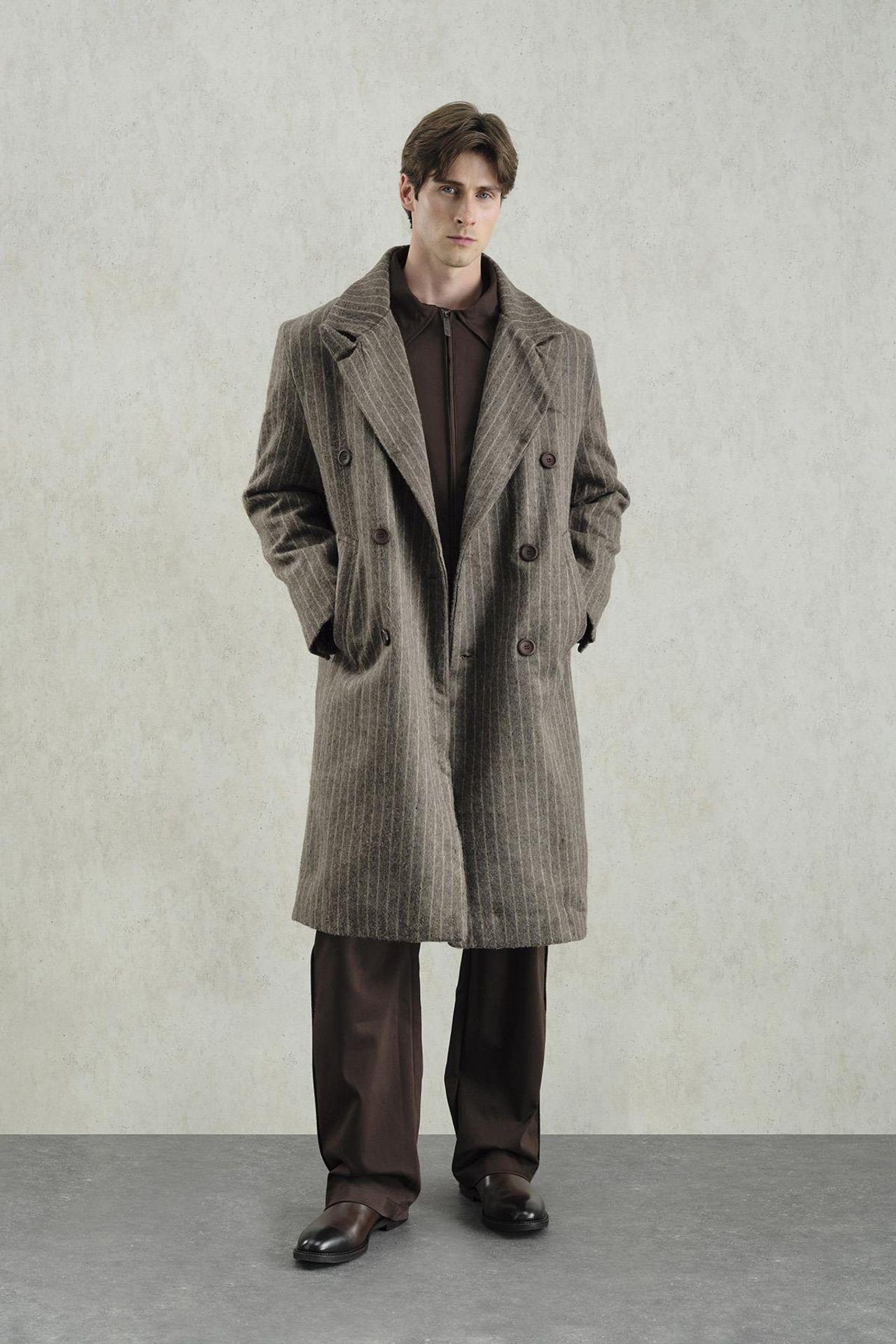 Double Breasted Striped Long Overcoat 2
