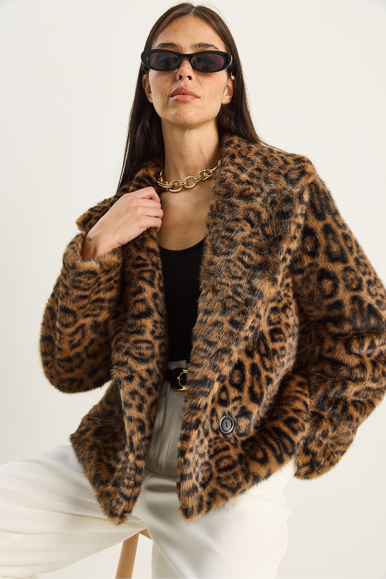 LUCCI Oversized Leopard Print Faux Fur Coat 2