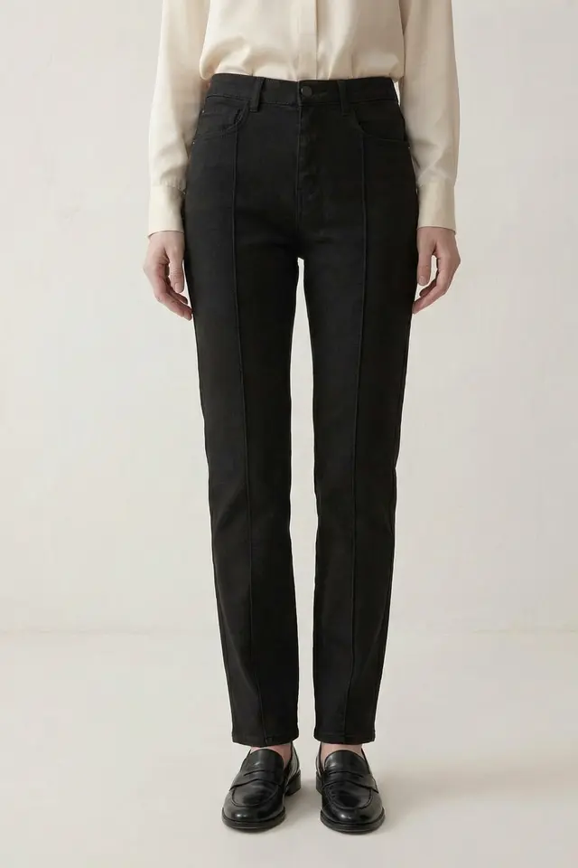 MY FASHION High Waist Straight Leg Denim Pants with Pockets