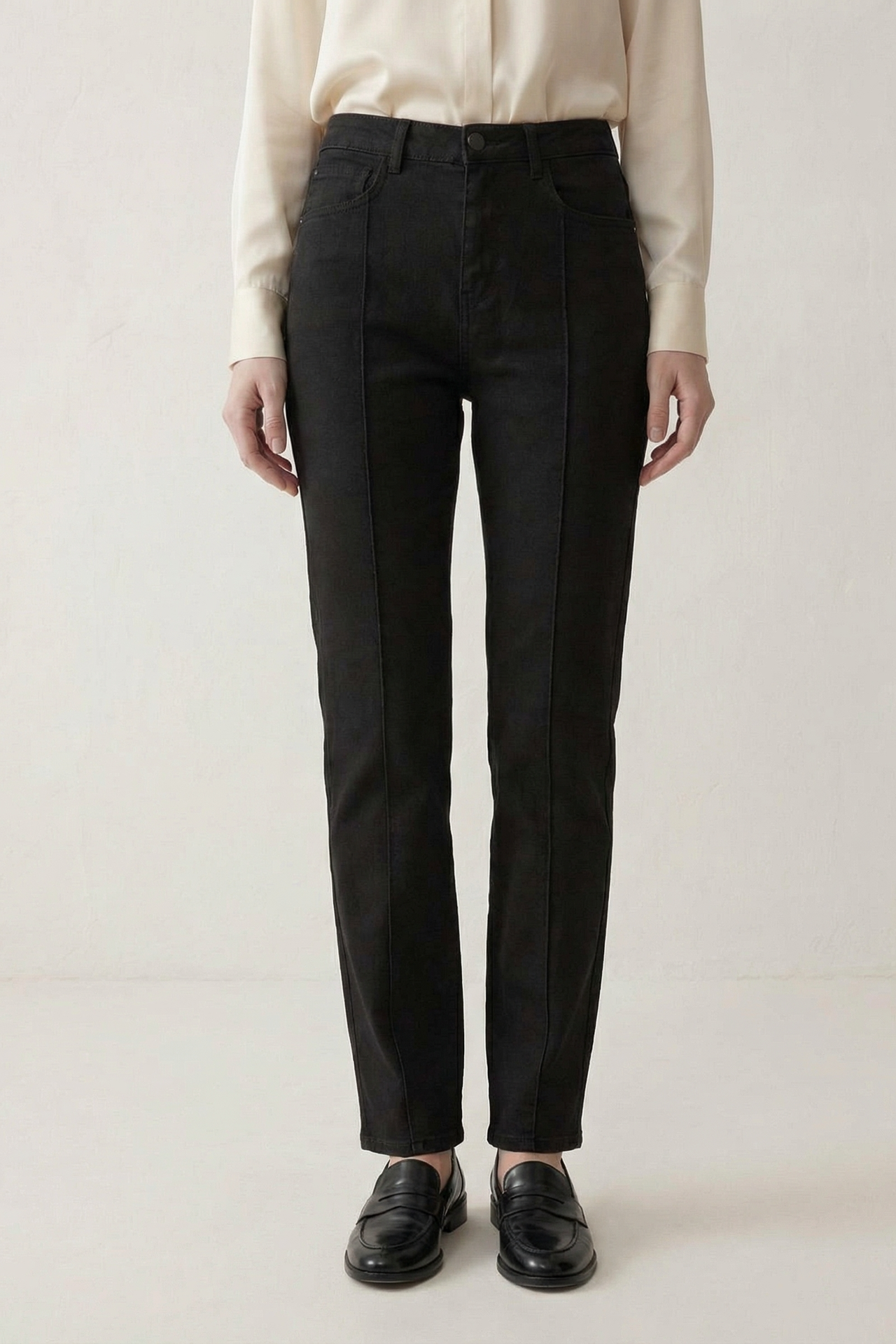 MY FASHION High Waist Straight Leg Denim Pants with Pockets 1