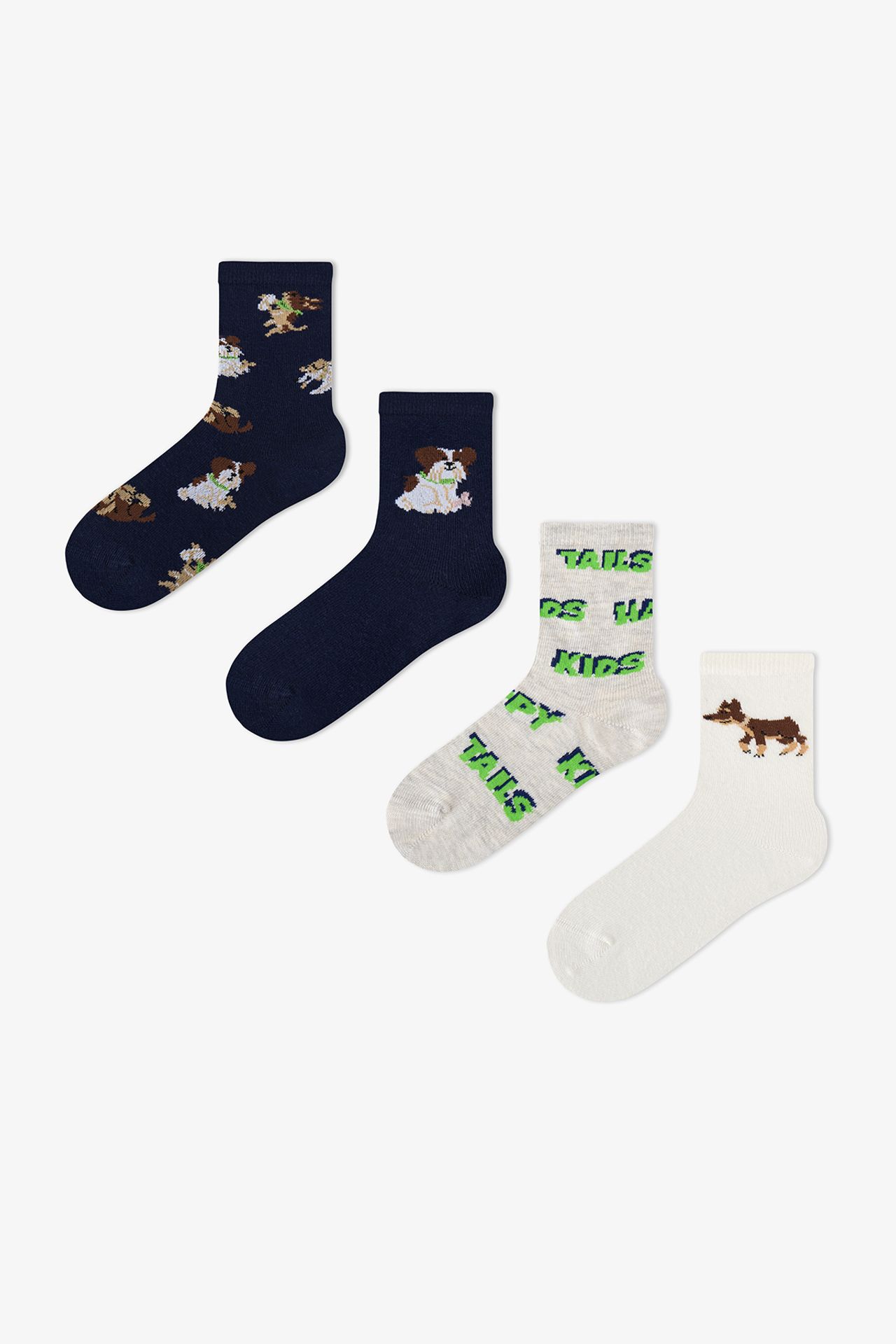 PENTI Boys' Paws&play Dog Patterned Pair Crew Socks 1