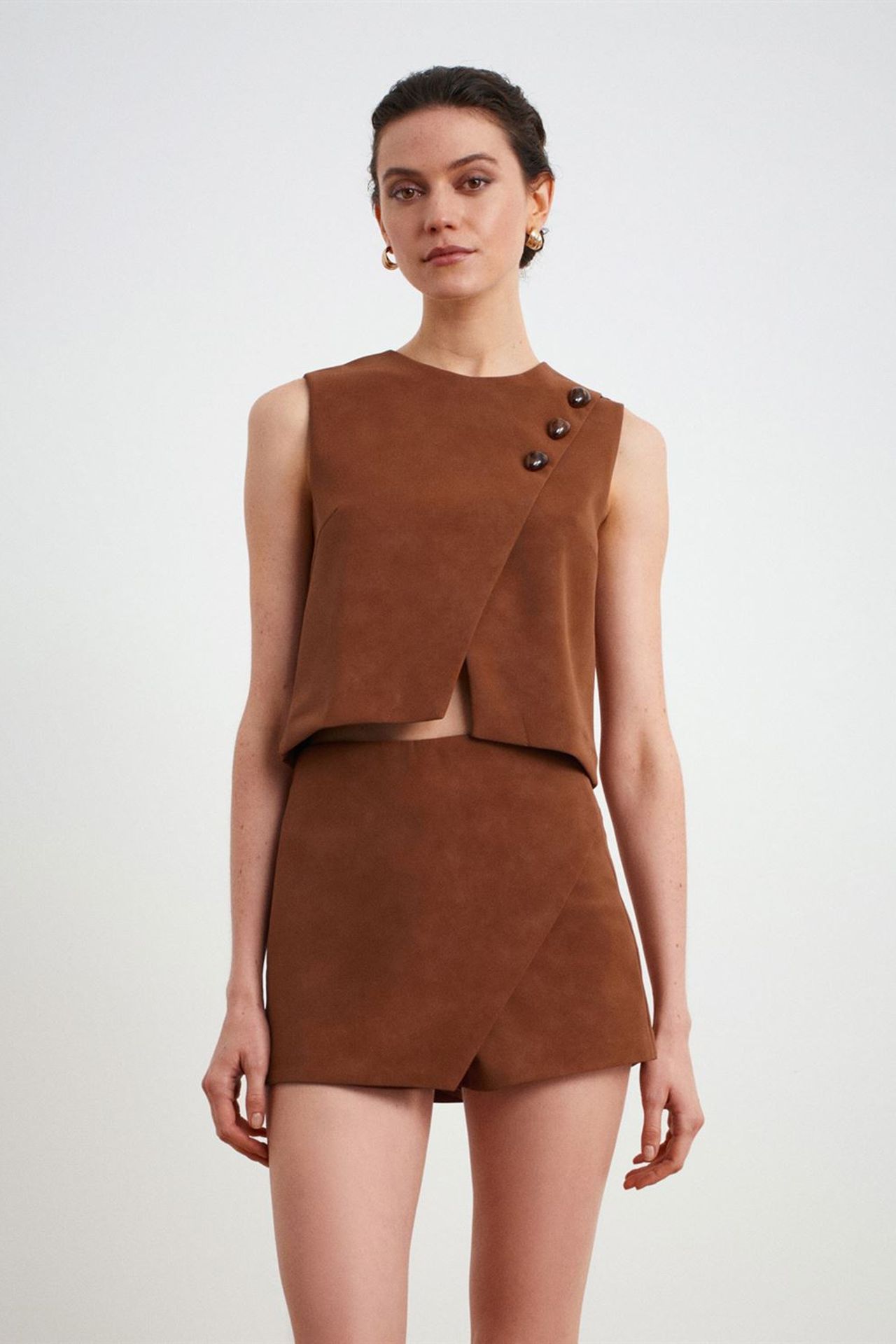 DILVIN Mid-Waist Faux Leather A-Line Mini Skirt 2
