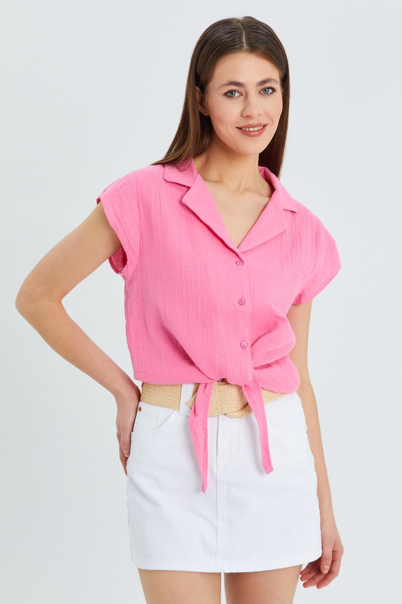 Mixray Crop Shirt with Bow Detail 3
