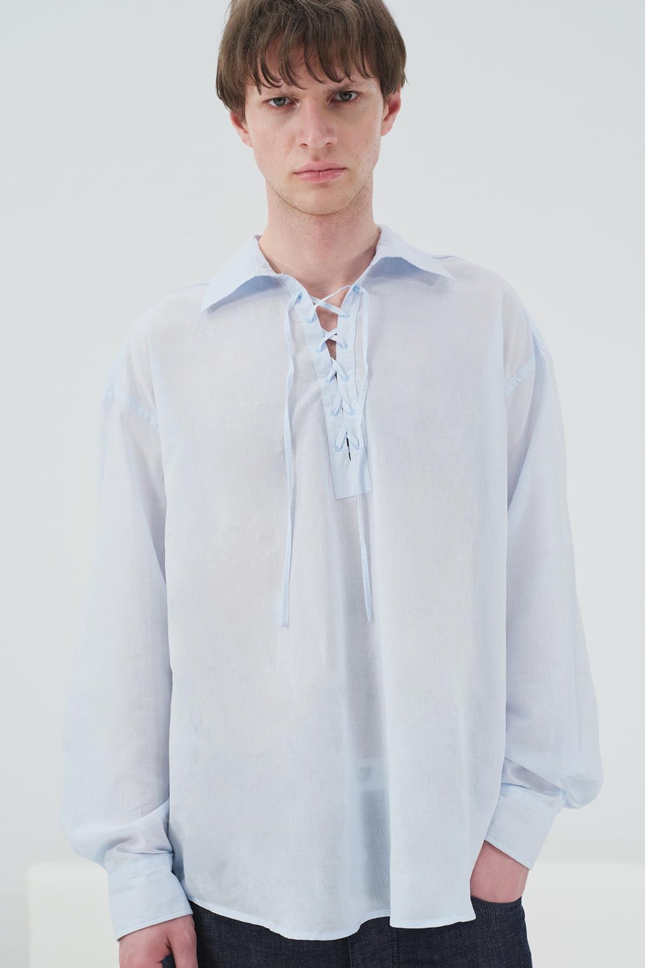 GIESTO Casual Relaxed Fit Long Sleeve Shirt with Tie Detail 4