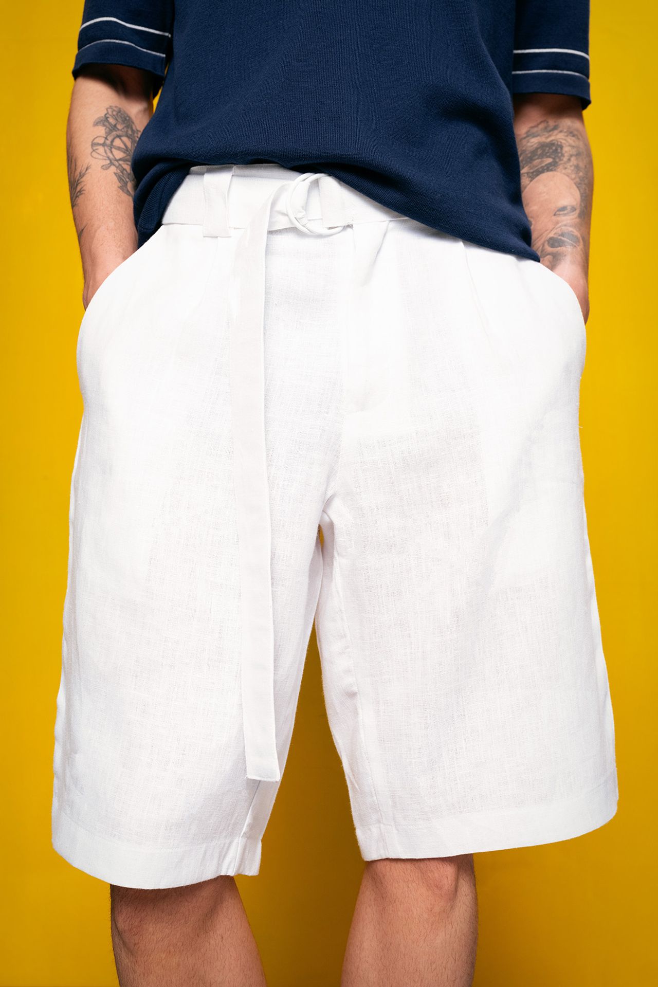 GIESTO Men's Linen Blend High-Waist Chino Shorts 4