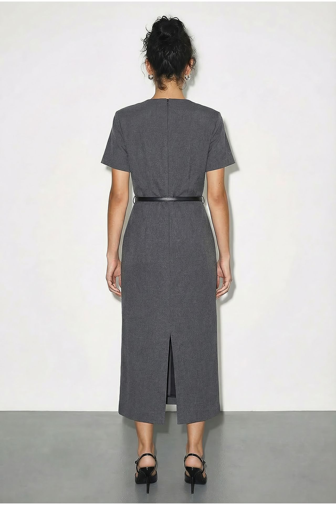 LUCCI Belted Midi Dress with Crew Neck