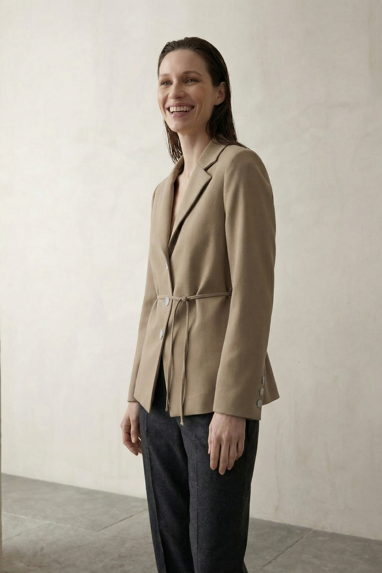 MY FASHION Tie Detail Crepe Blazer Jacket 4