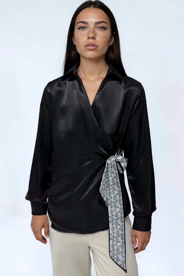 BDART Women's Satin Tie-Front Shirt