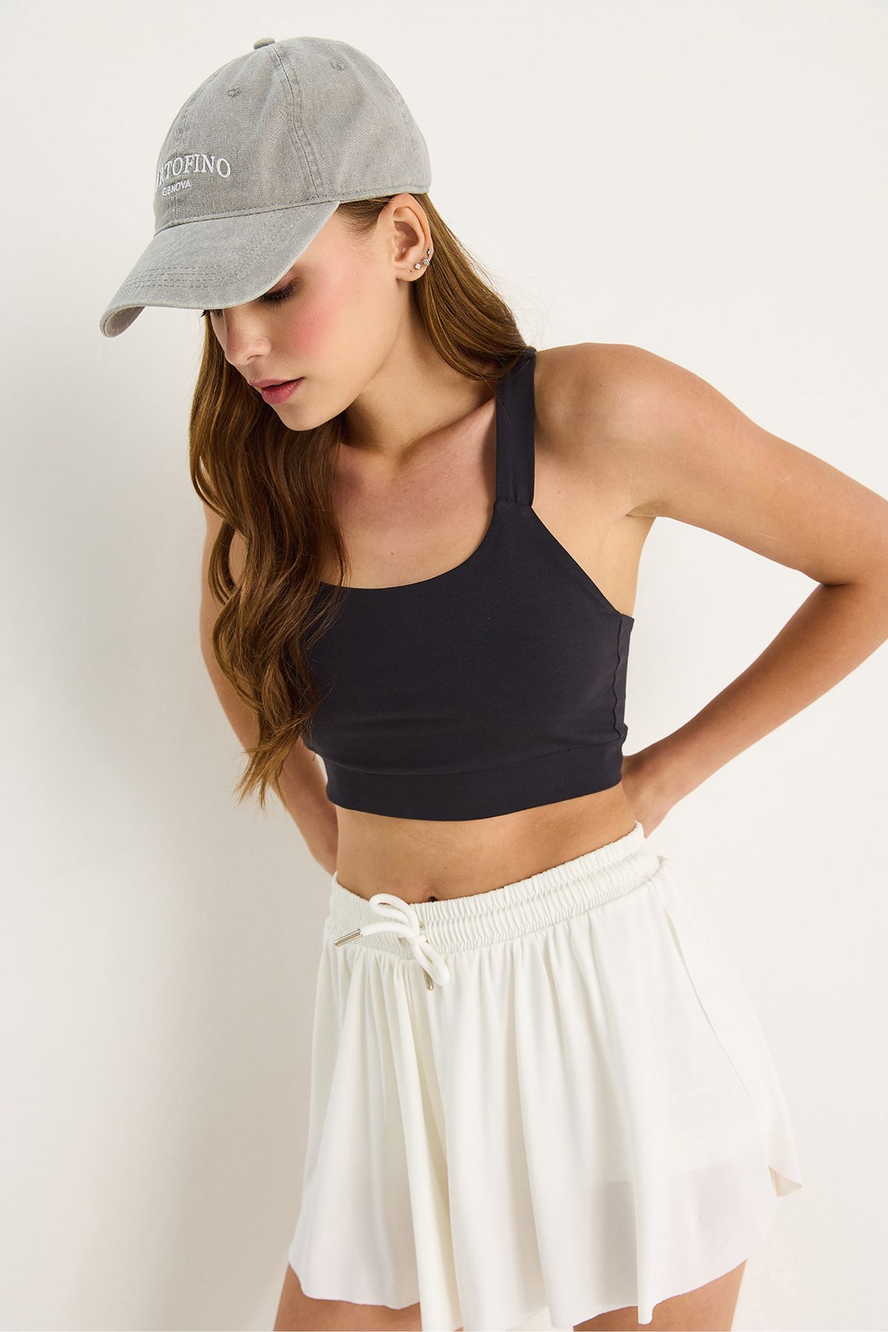LUCCI Fitted Square Collar Crop Blouse