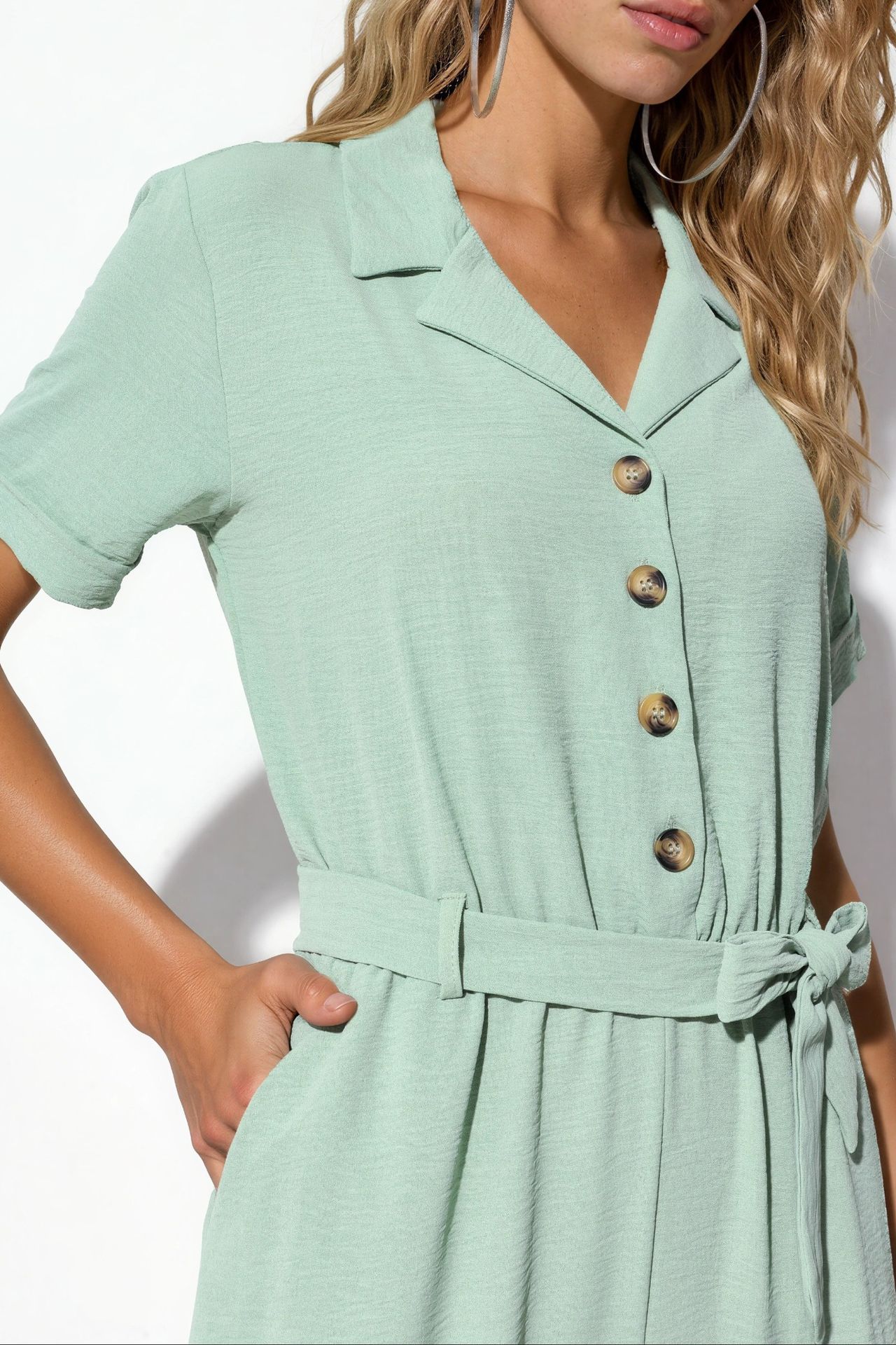 BDART Solid Woven Shirt-collar Jumpsuit With Bow Detail 3