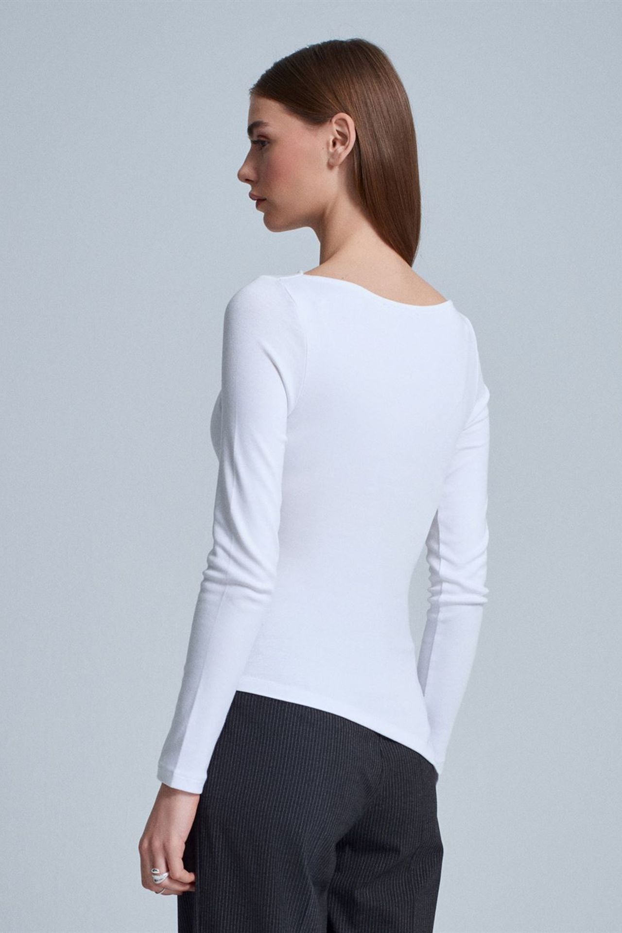 DILVIN Slim Fit Kayık Yaka Uzun Kollu Bluz 3