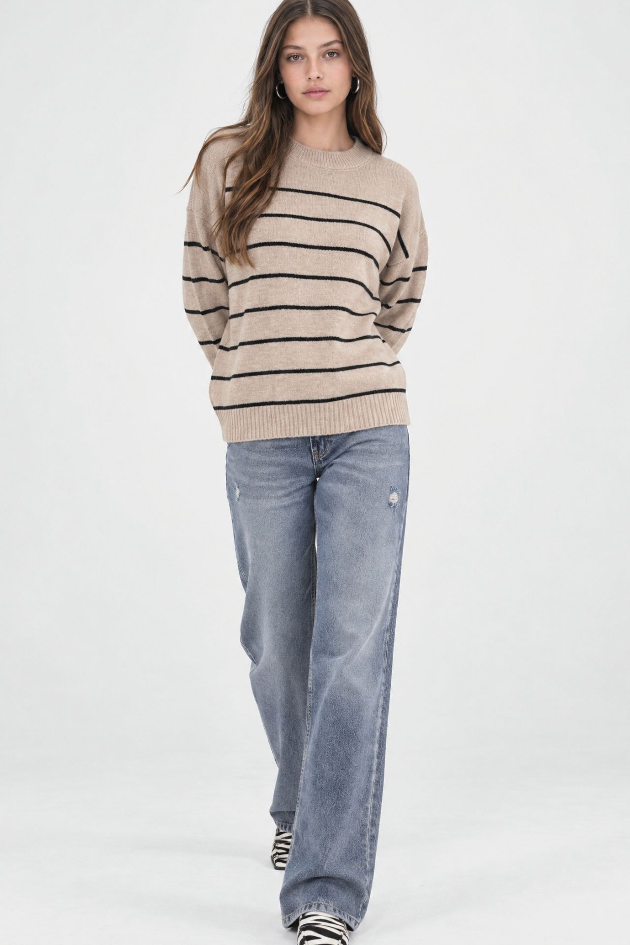 Striped Crew Neck Relaxed Knit Pullover Sweater 4