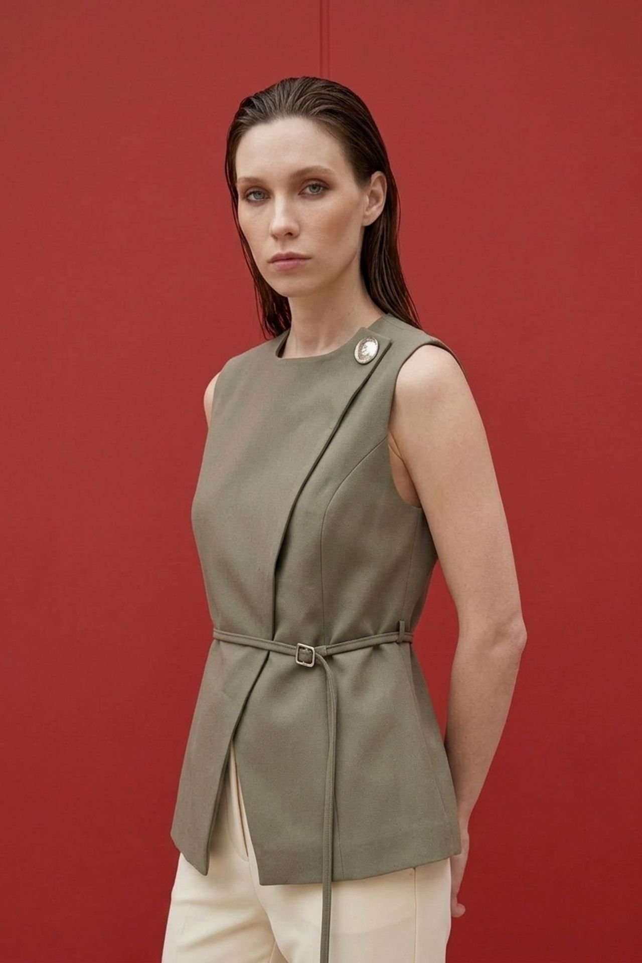 MY FASHION Belted crepe waistcoat 6