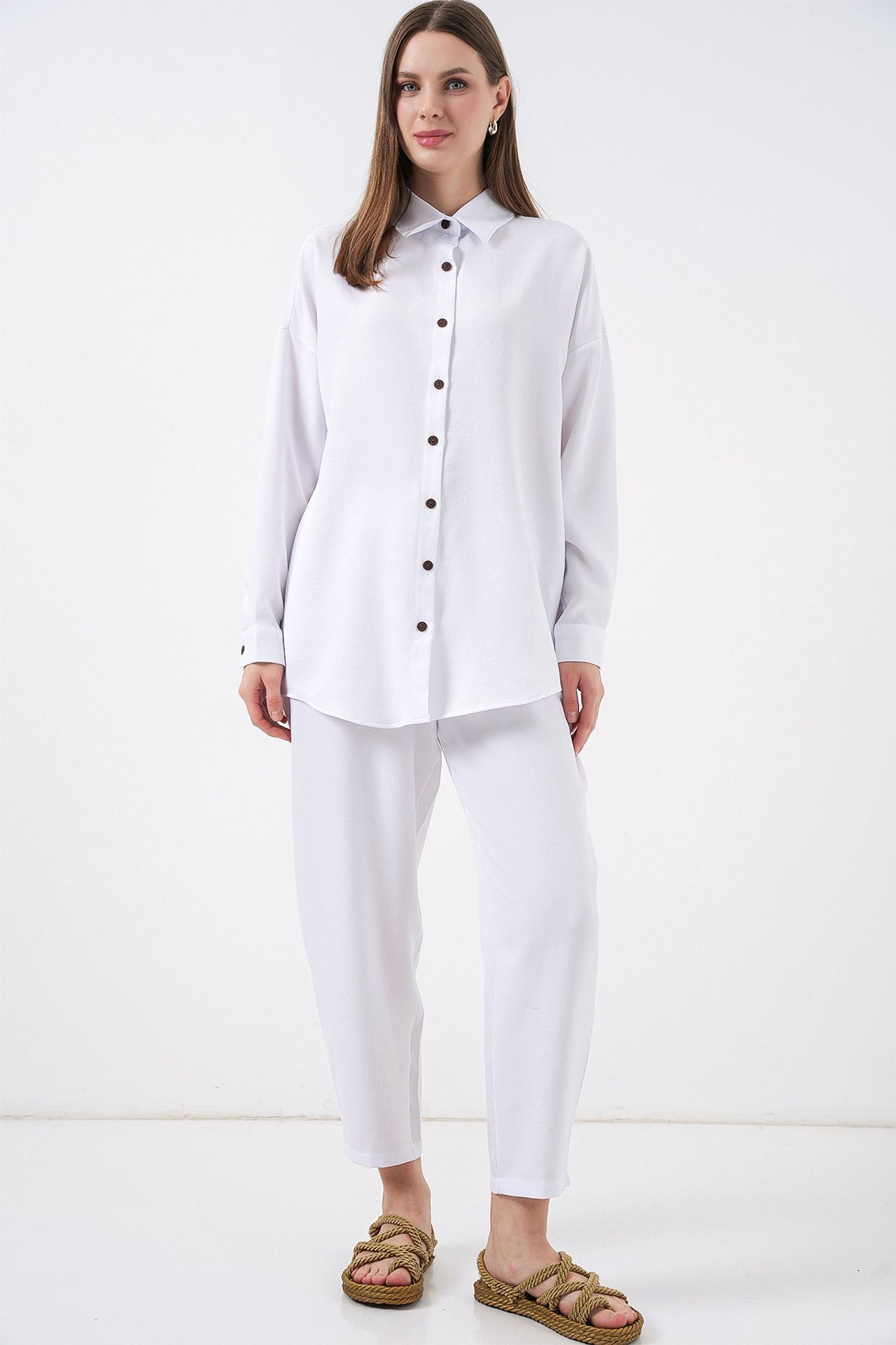 BDART Linen Blend Long Sleeve Shirt and Pants Co-ord Set 1