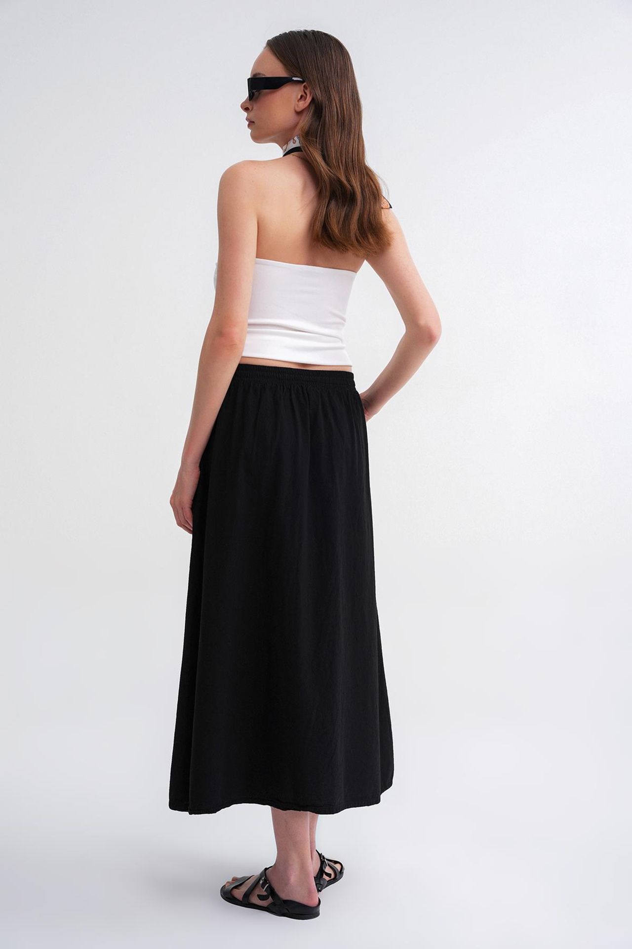 Mixray High-Waisted Poplin Skirt with Drawstring Detail 6