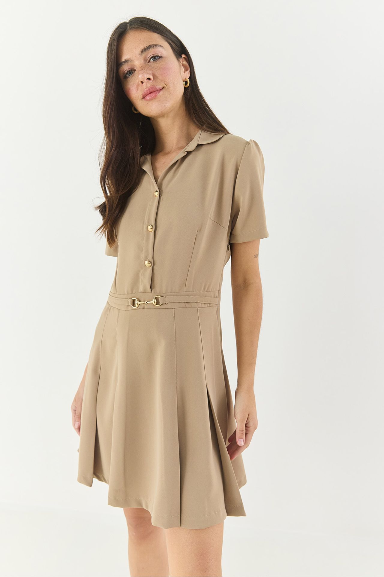 LUCCI Midi Button-Up Dress with Shirt Collar